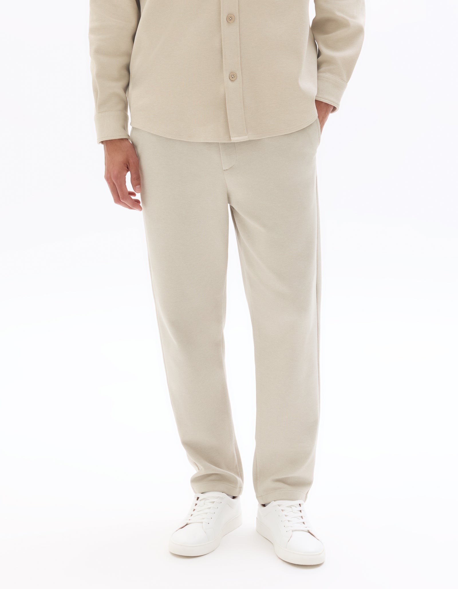 Straight Fit Poly-Cotton Solid Casual Trouser - Beige