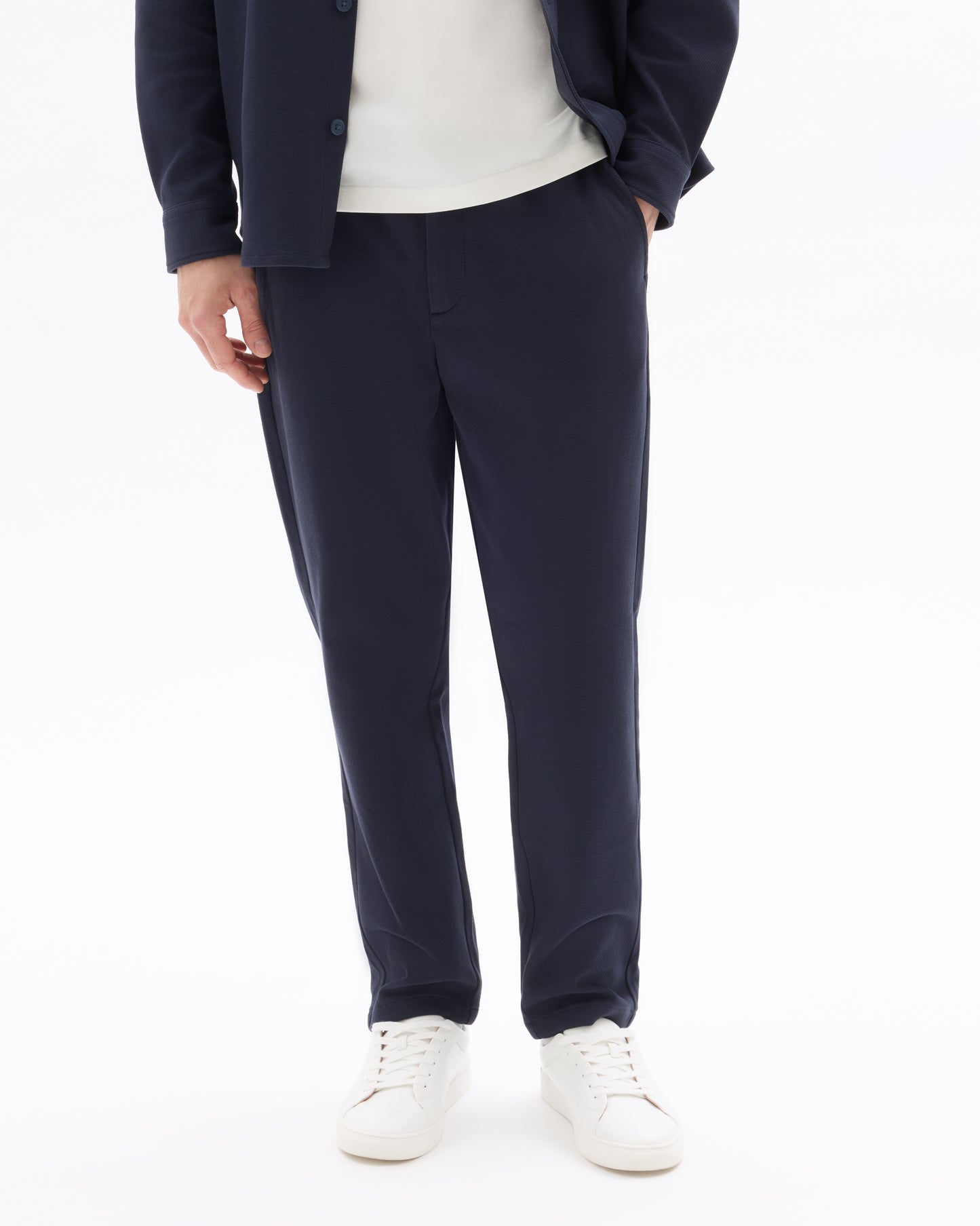 Straight Fit Poly-Cotton Solid Casual Trouser - Navy Blue