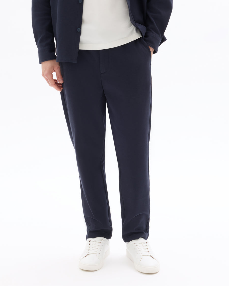 Straight Fit Poly-Cotton Solid Casual Trouser - Navy Blue