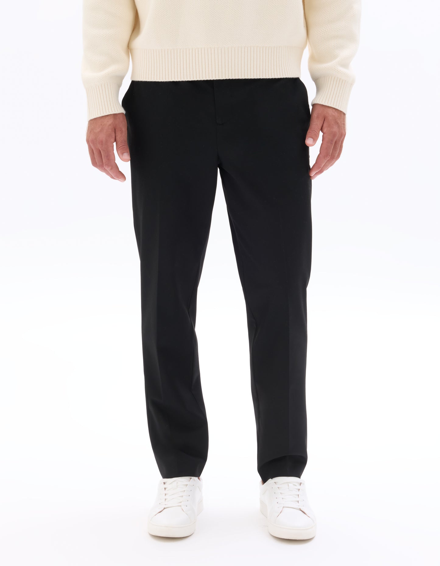 Straight Fit Poly Viscose Casual Trousers - Black
