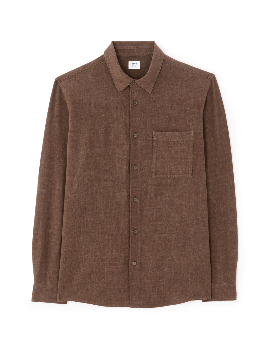 Regular Fit Viscose blend Solid Spread Collar Shirts - Brown