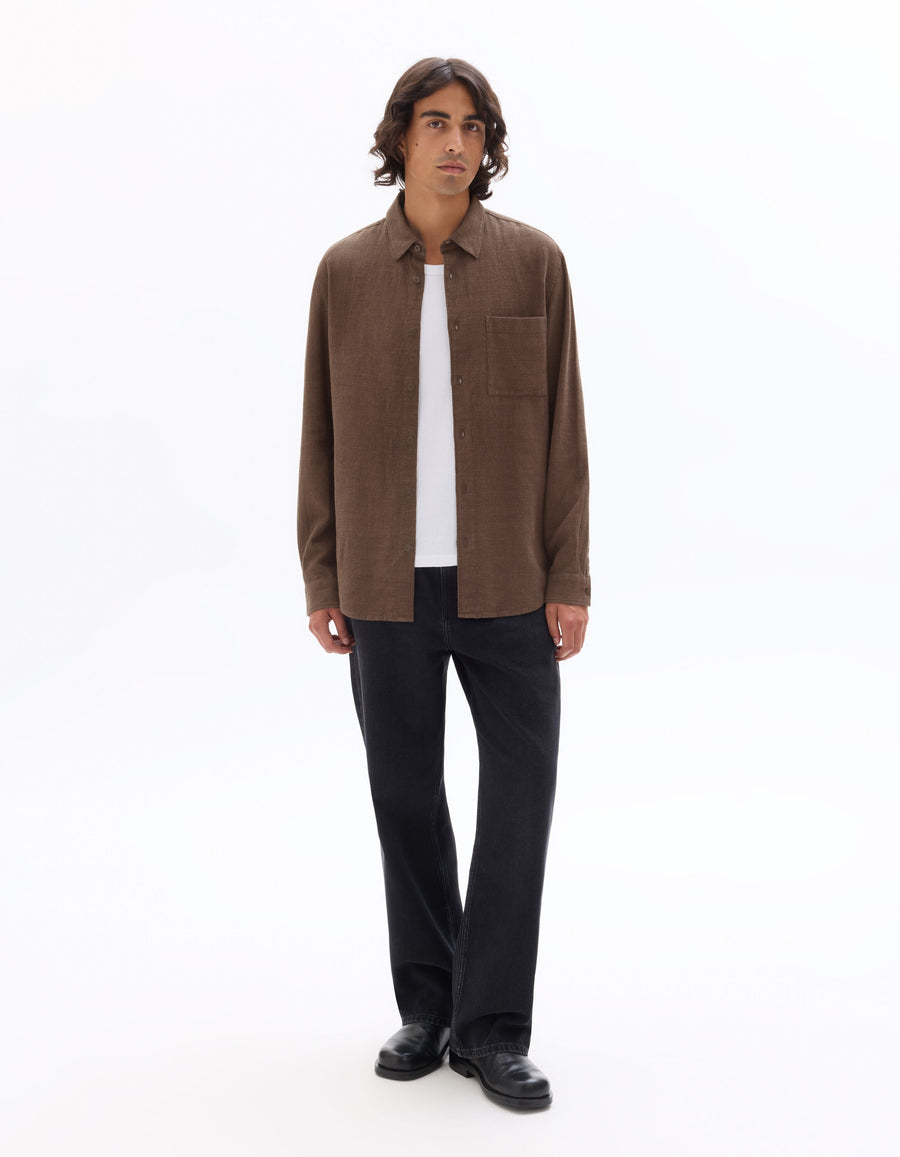 Regular Fit Viscose blend Solid Spread Collar Shirts - Brown
