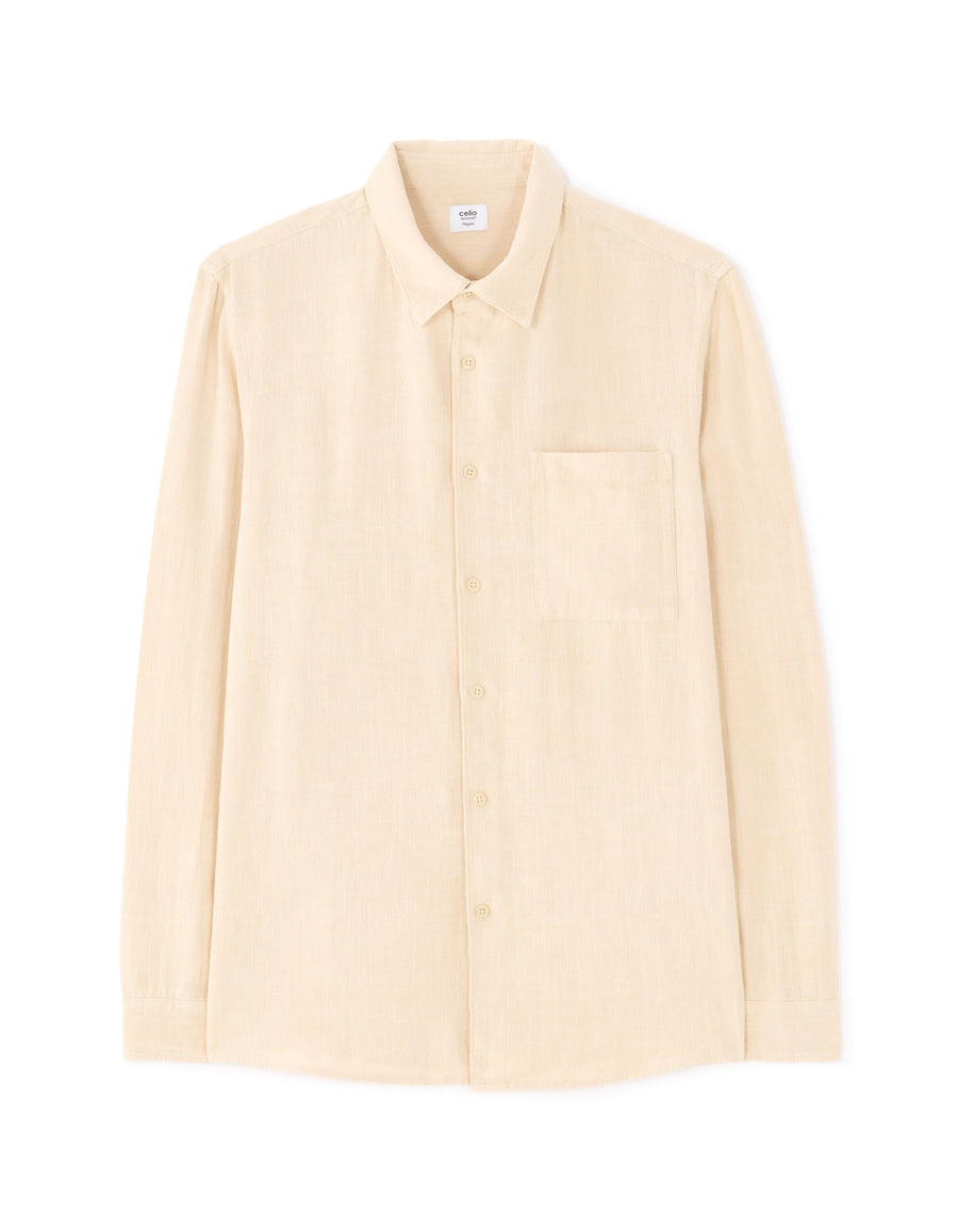 Regular Fit Viscose blend Solid Spread Collar Shirts - Beige