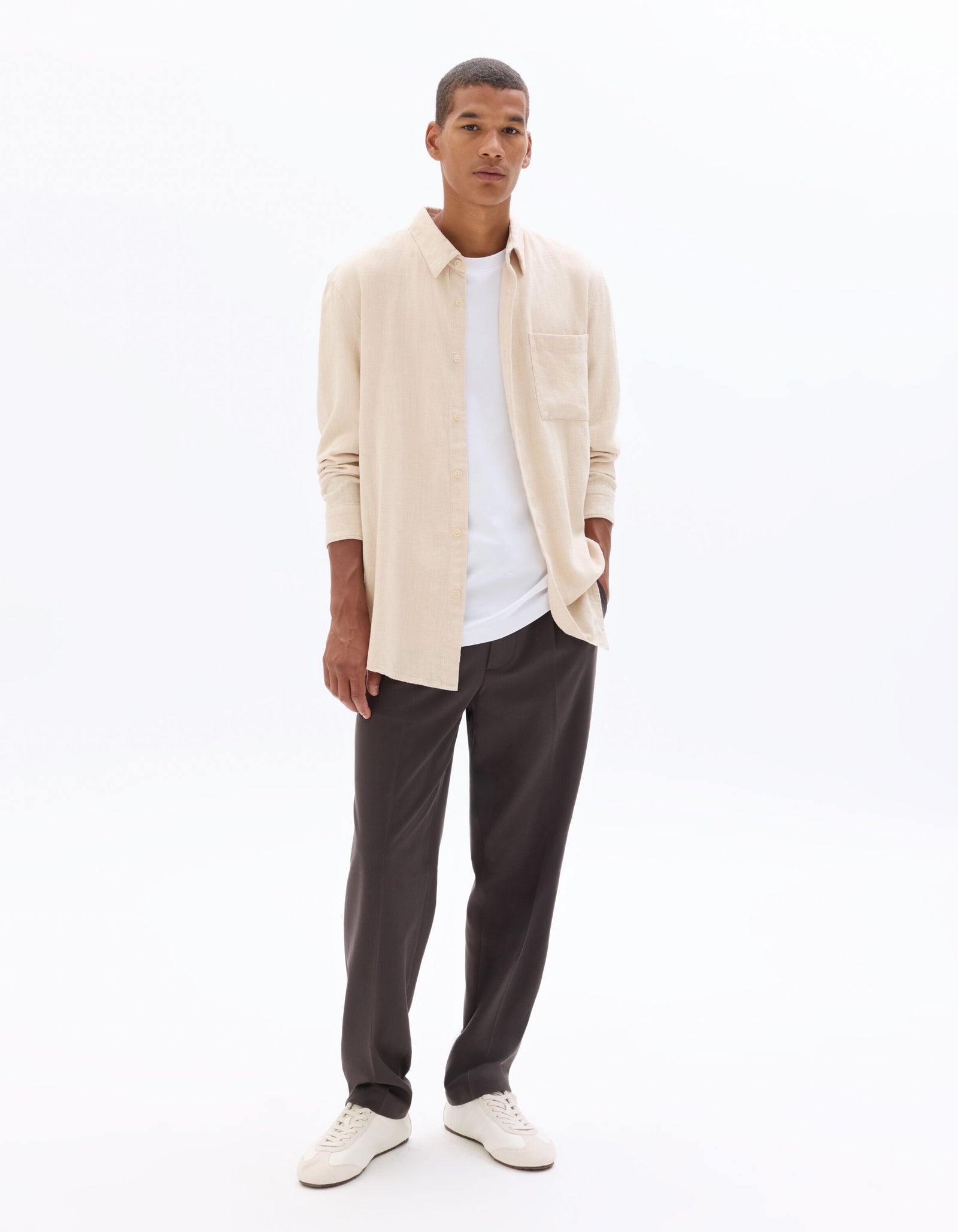 Regular Fit Viscose blend Solid Spread Collar Shirts - Beige