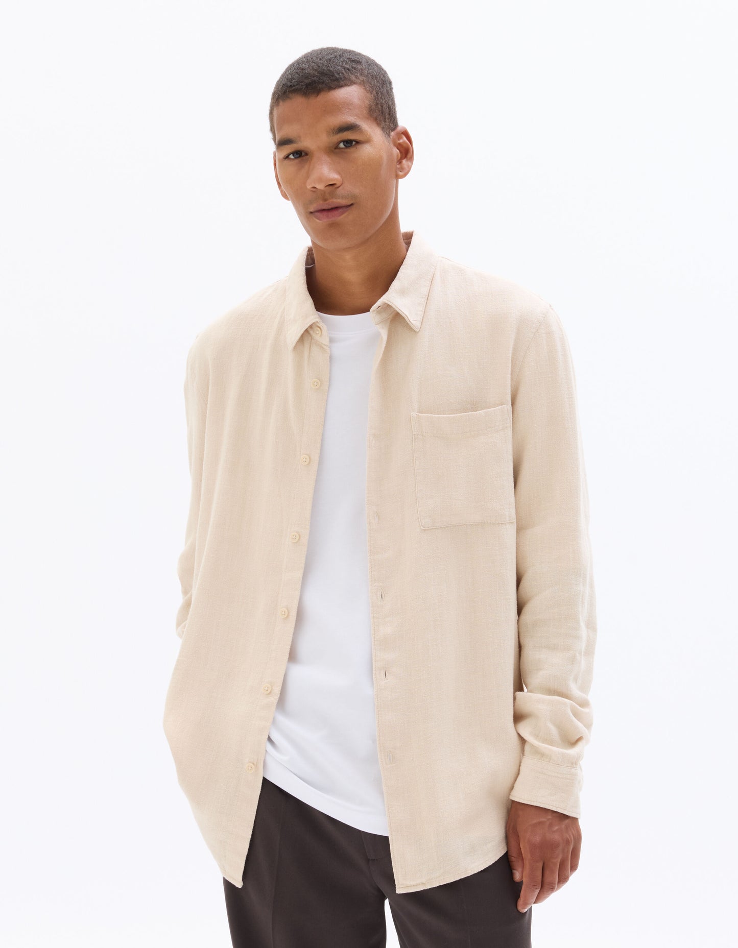 Regular Fit Viscose blend Solid Spread Collar Shirts - Beige
