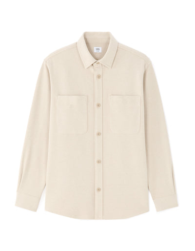 Oversized Fit Poly-Cotton Regular Collar Shirts - Beige