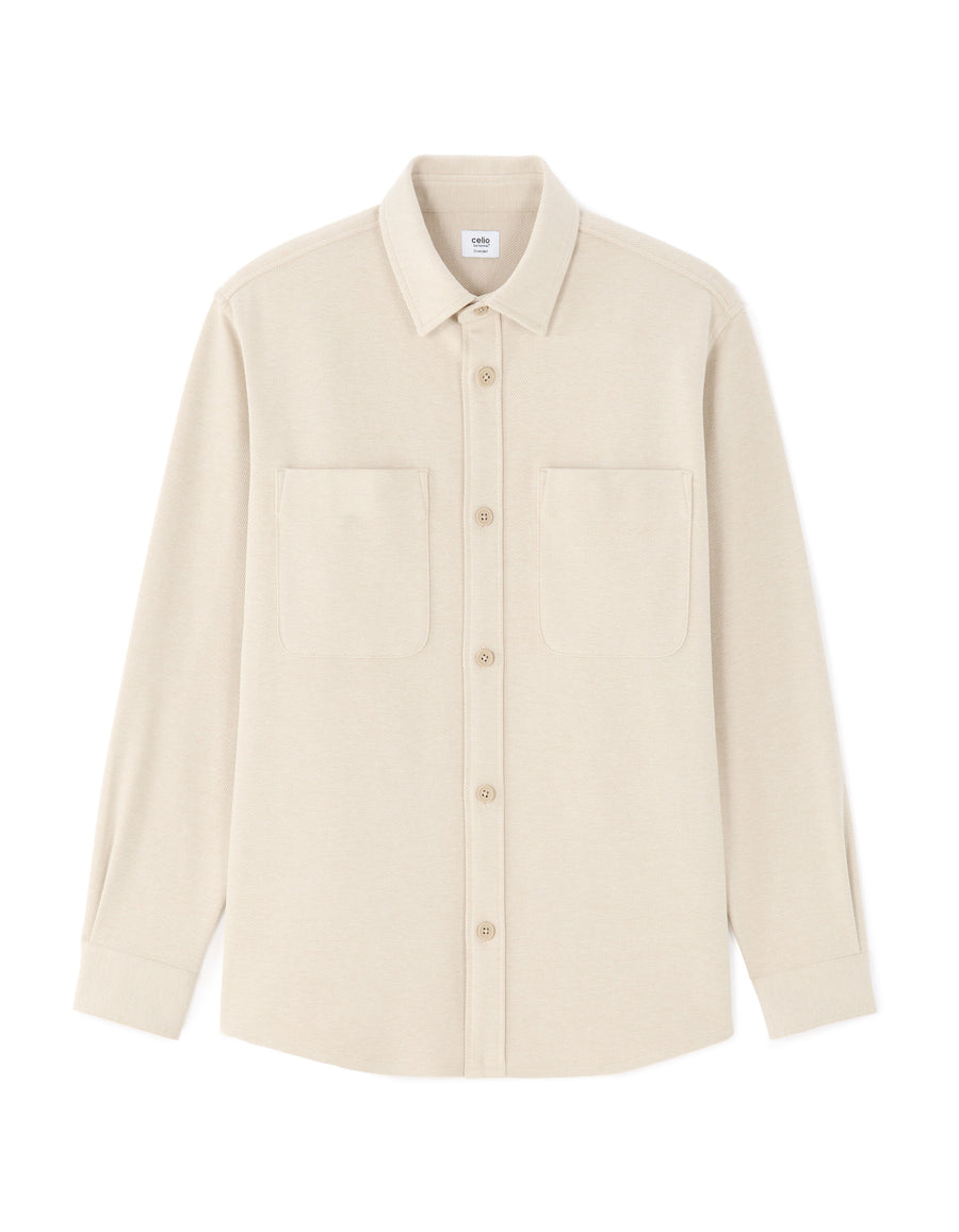 Oversized Fit Poly-Cotton Regular Collar Shirts - Beige