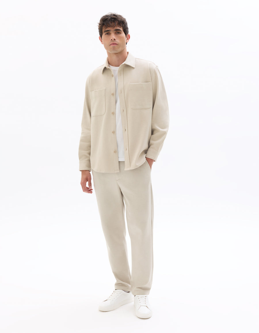 Oversized Fit Poly-Cotton Regular Collar Shirts - Beige