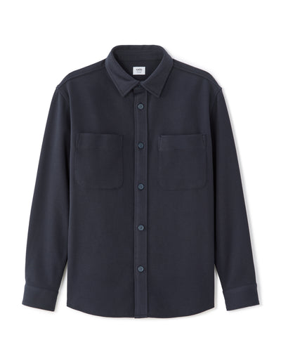 Oversized Fit Poly-Cotton Regular Collar Shirts - Navy Blue
