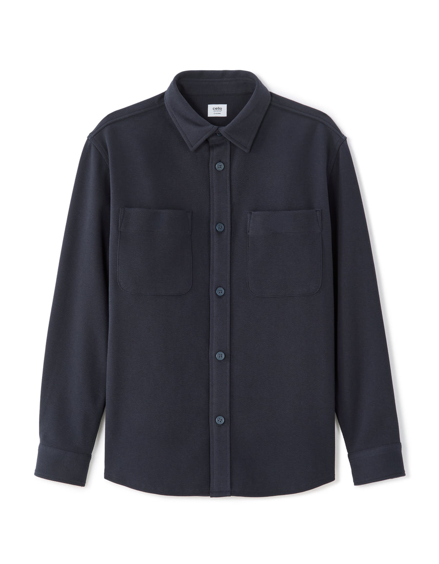 Oversized Fit Poly-Cotton Regular Collar Shirts - Navy Blue
