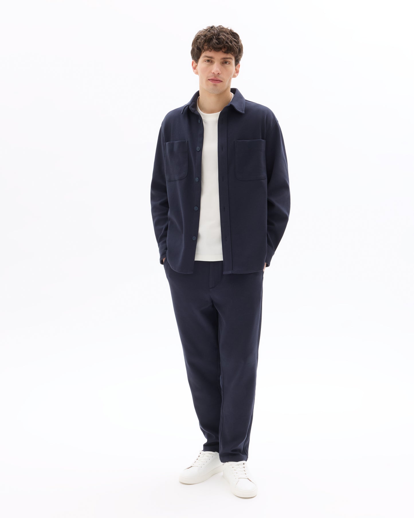 Oversized Fit Poly-Cotton Regular Collar Shirts - Navy Blue