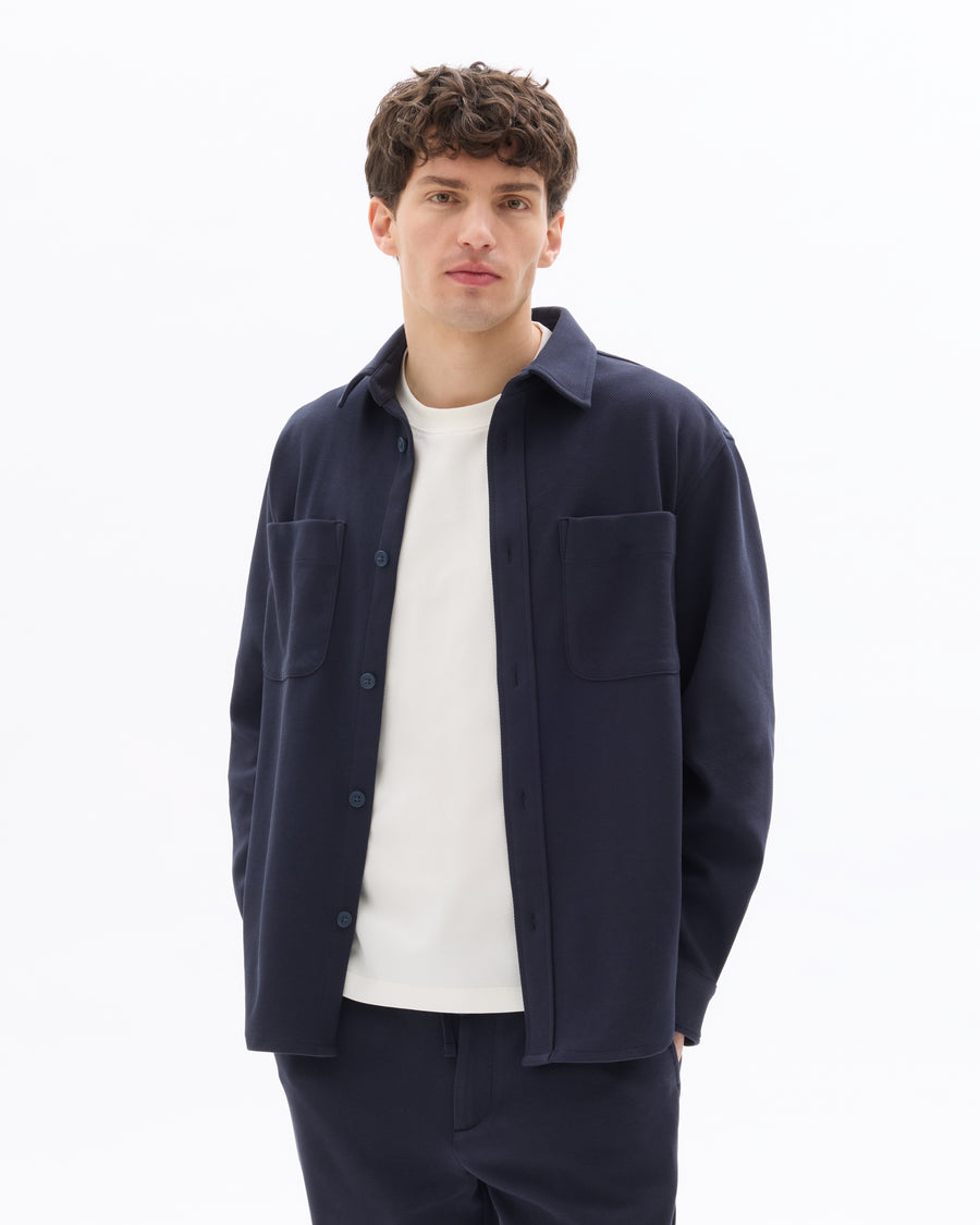 Oversized Fit Poly-Cotton Regular Collar Shirts - Navy Blue