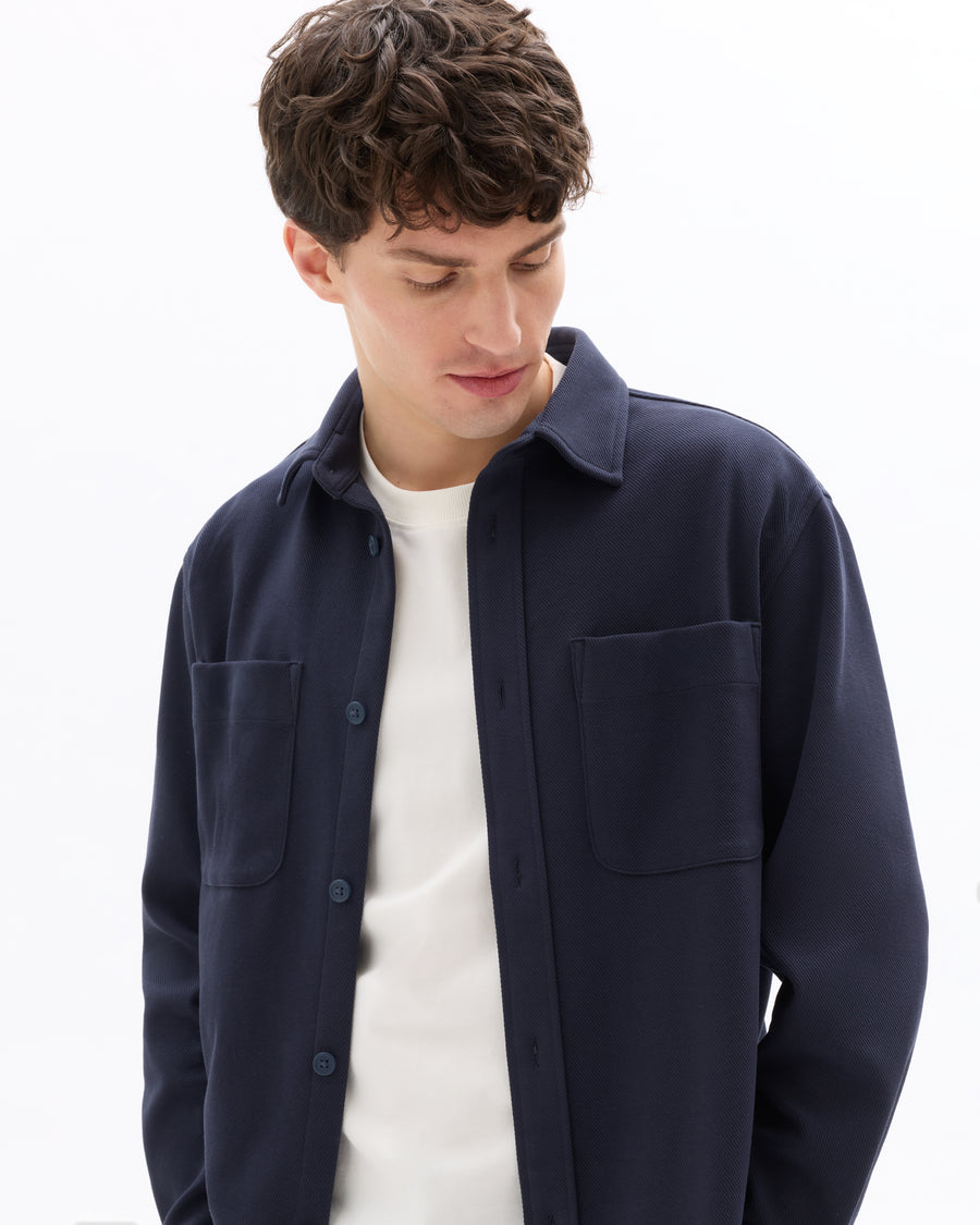 Oversized Fit Poly-Cotton Regular Collar Shirts - Navy Blue