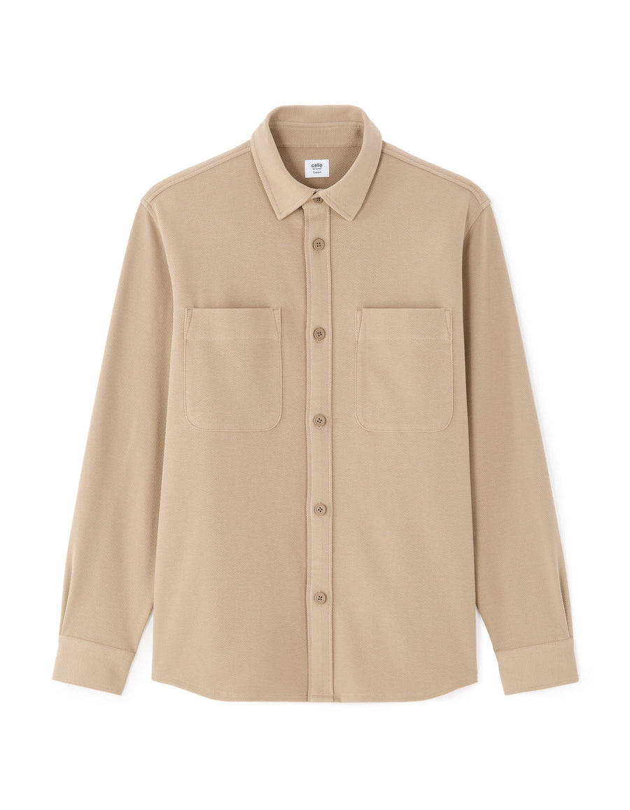 Oversized Fit Poly-Cotton Regular Collar Shirts - Brown