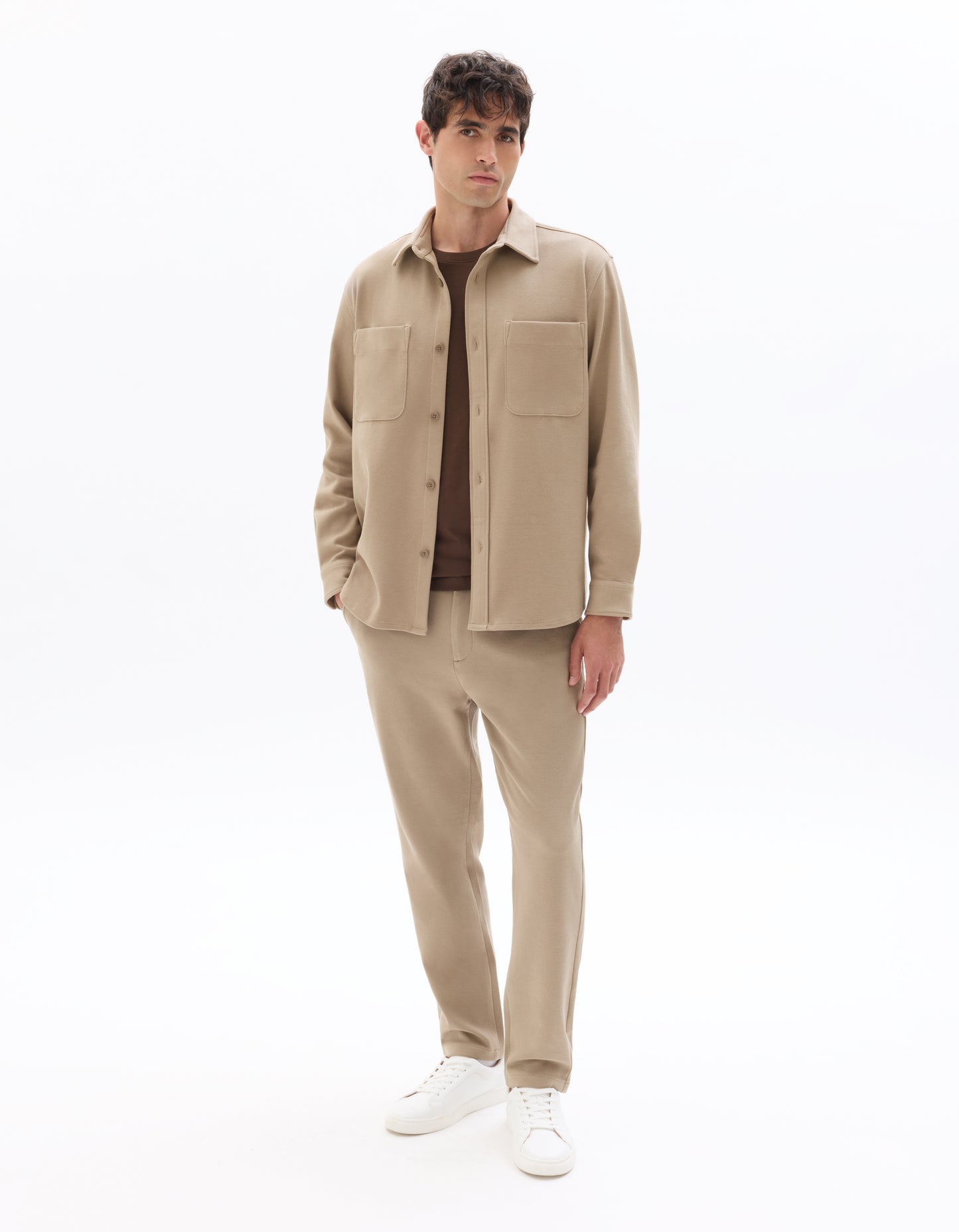 Oversized Fit Poly-Cotton Regular Collar Shirts - Brown