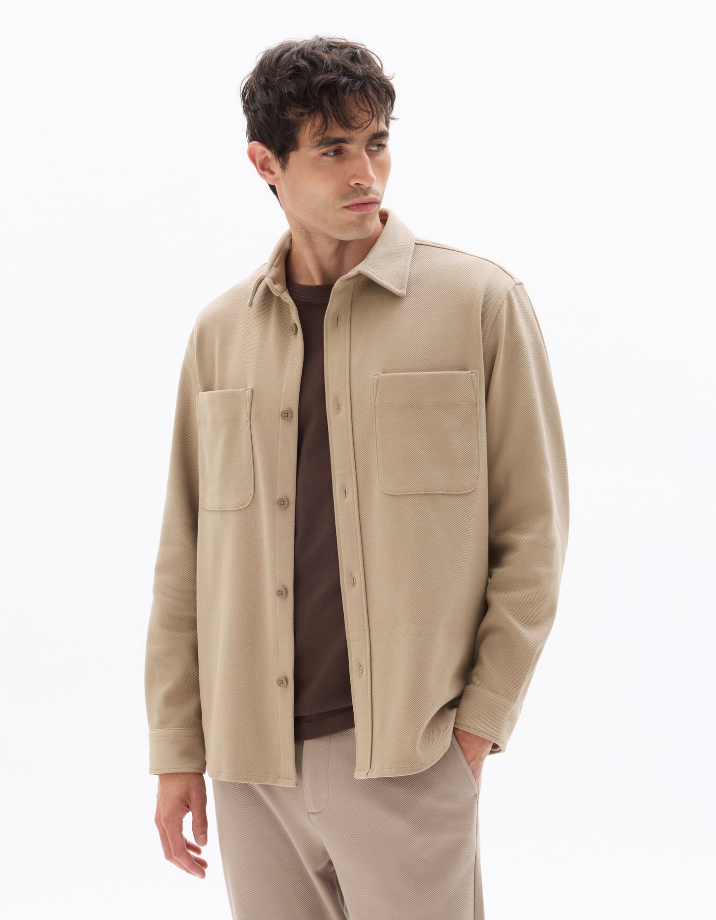 Oversized Fit Poly-Cotton Regular Collar Shirts - Brown