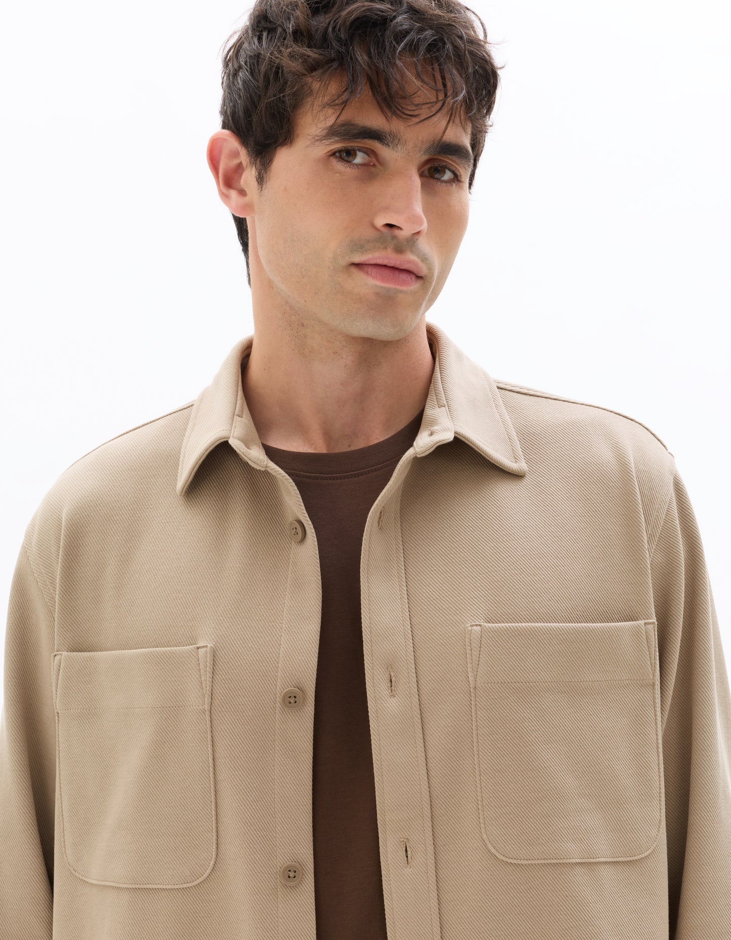 Oversized Fit Poly-Cotton Regular Collar Shirts - Brown