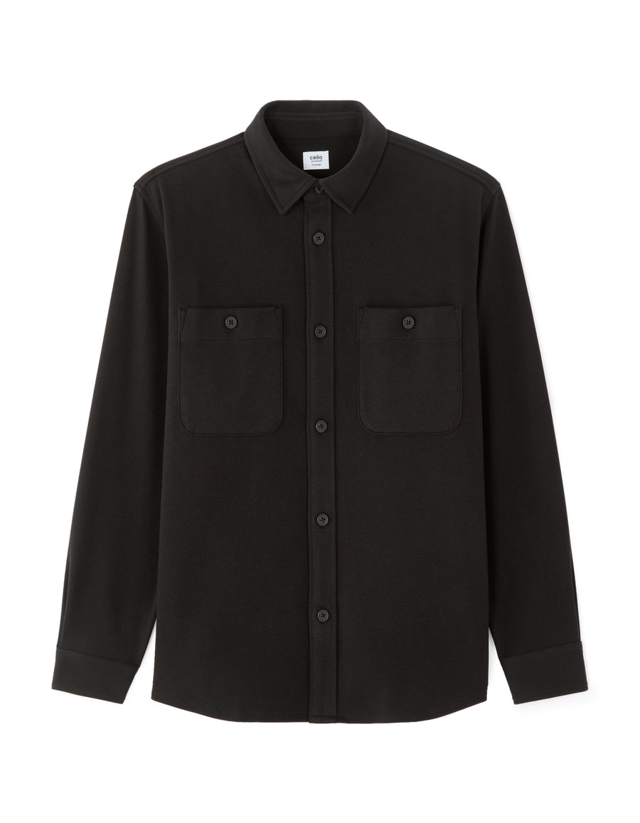 Oversized Fit Poly-Cotton Regular Collar Shirts - Black