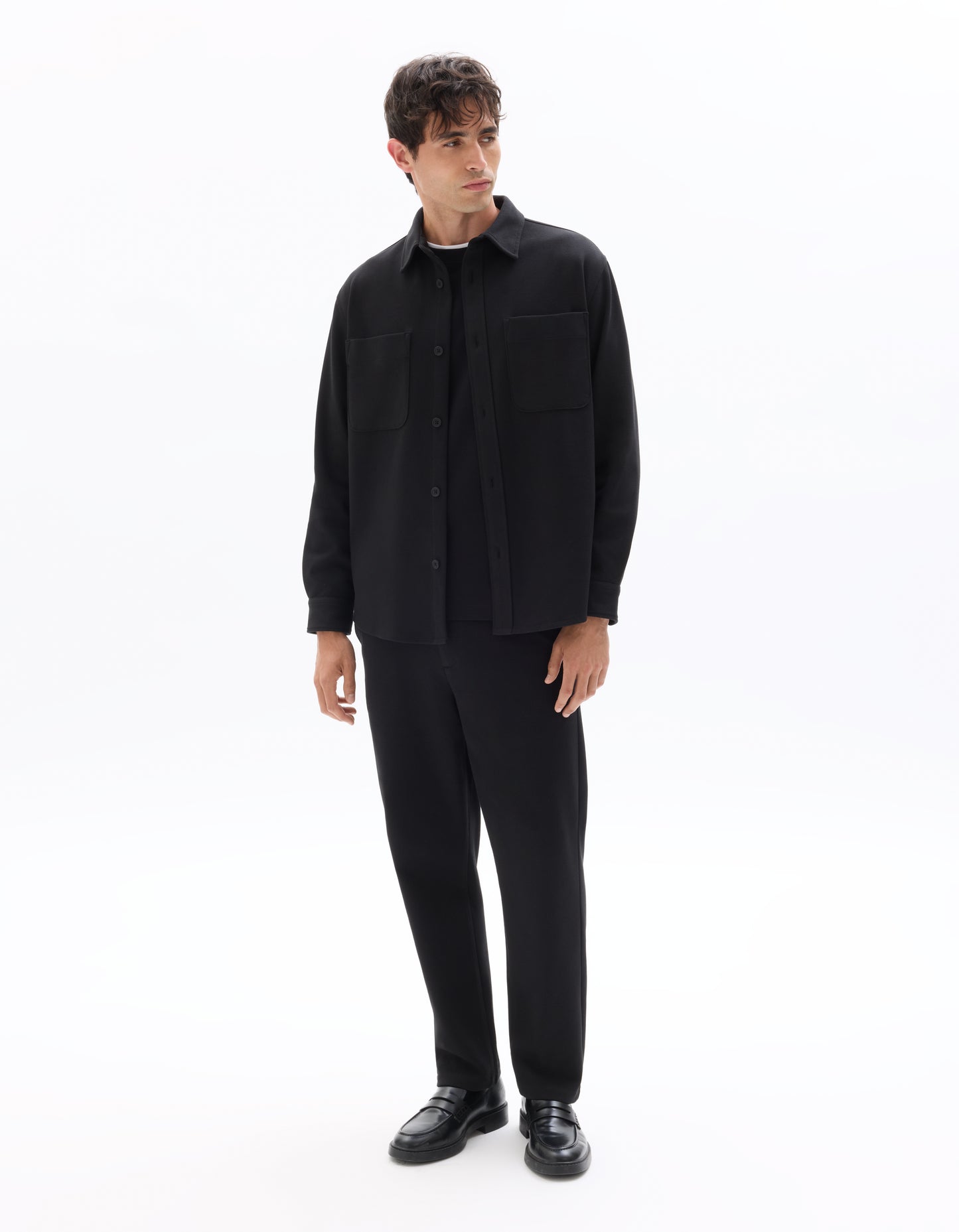 Oversized Fit Poly-Cotton Regular Collar Shirts - Black