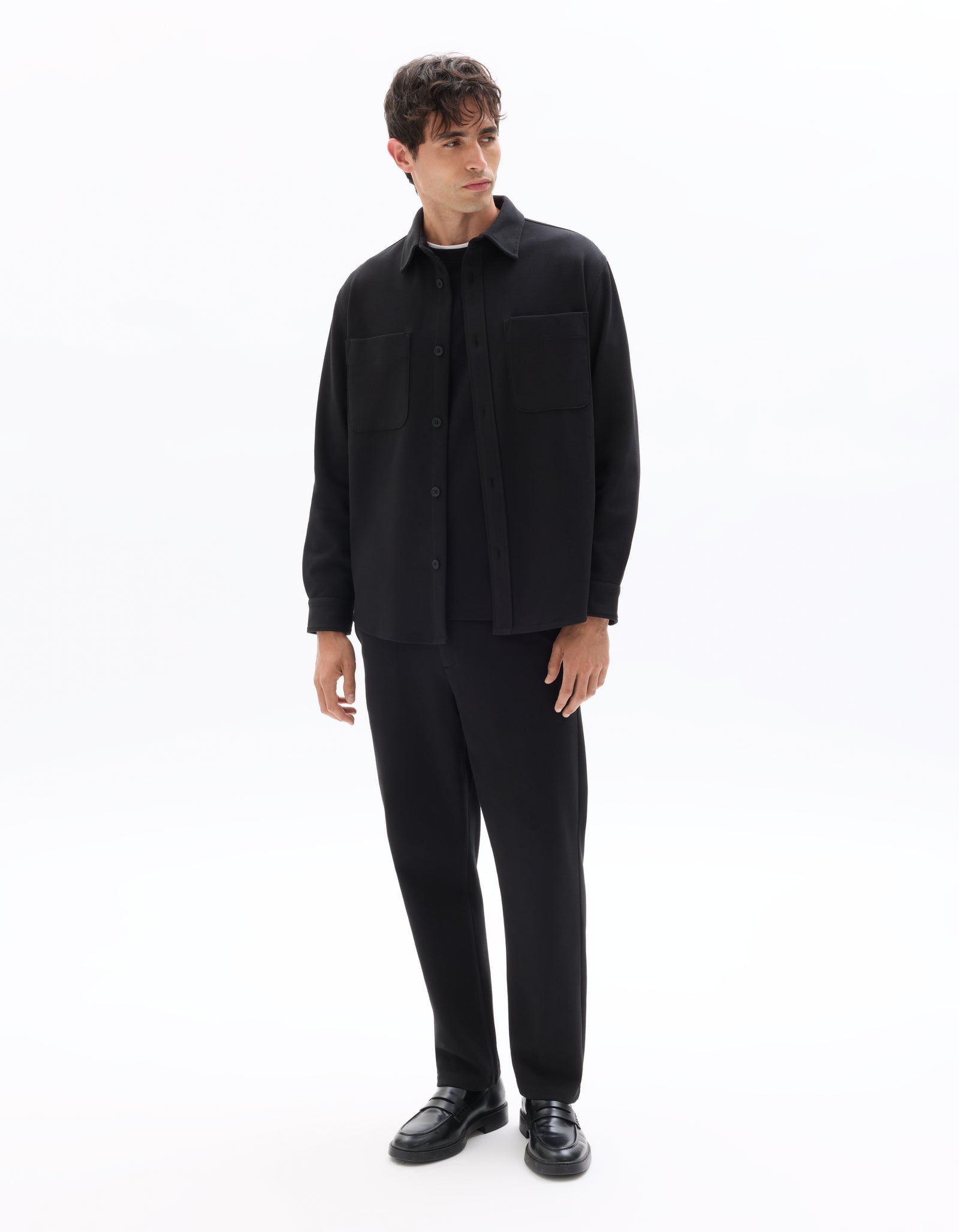 Oversized Fit Poly-Cotton Regular Collar Shirts - Black