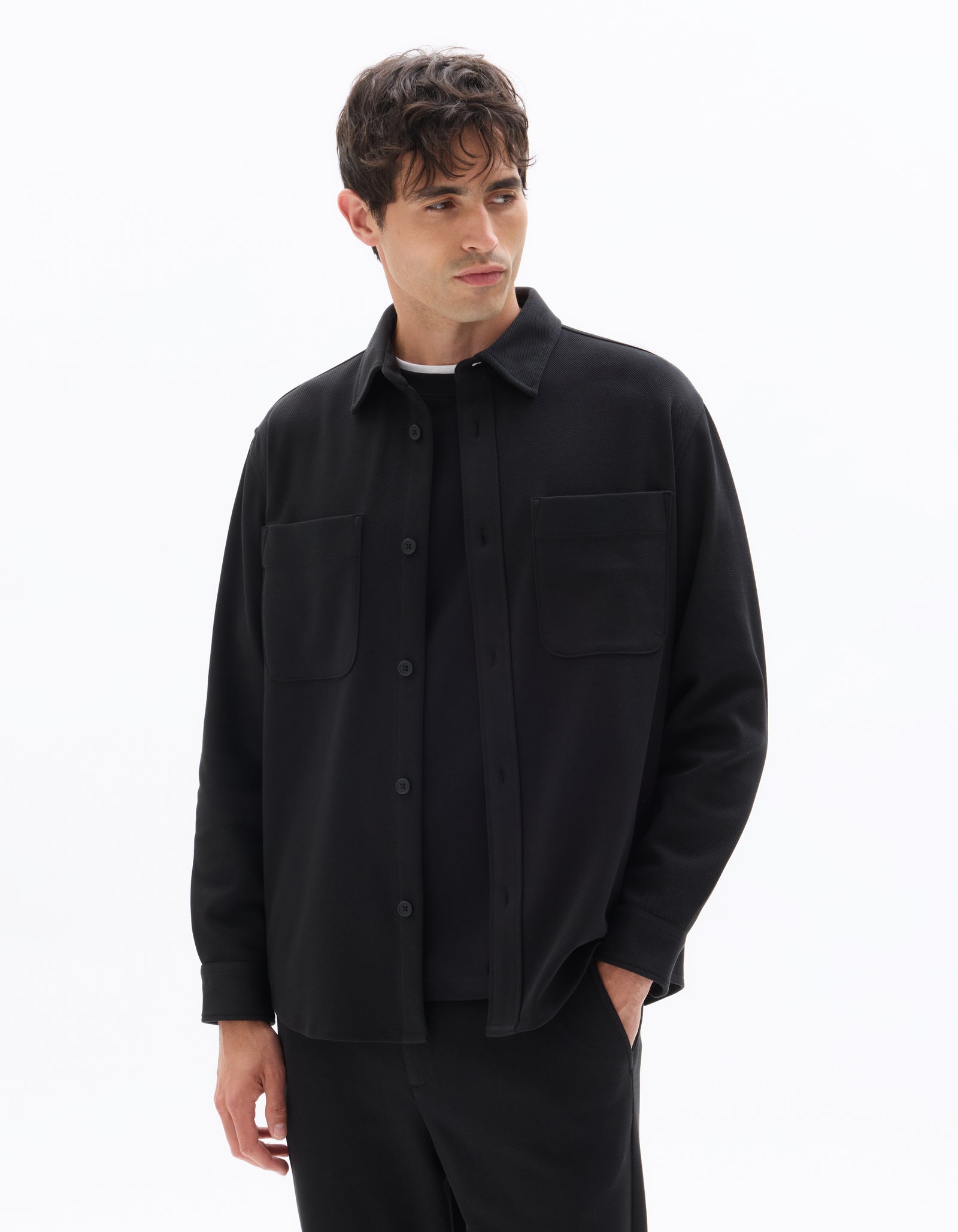 Oversized Fit Poly-Cotton Regular Collar Shirts - Black
