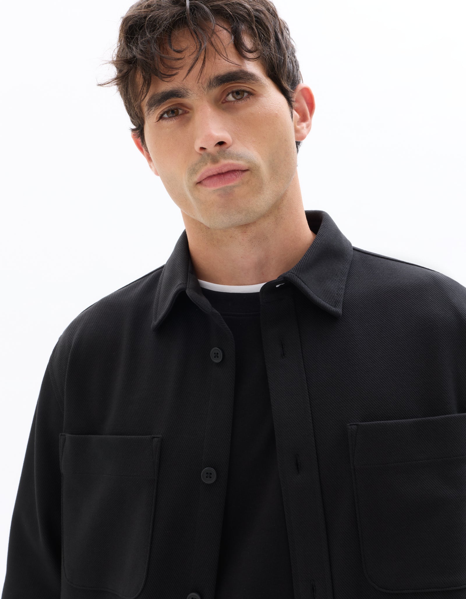 Oversized Fit Poly-Cotton Regular Collar Shirts - Black