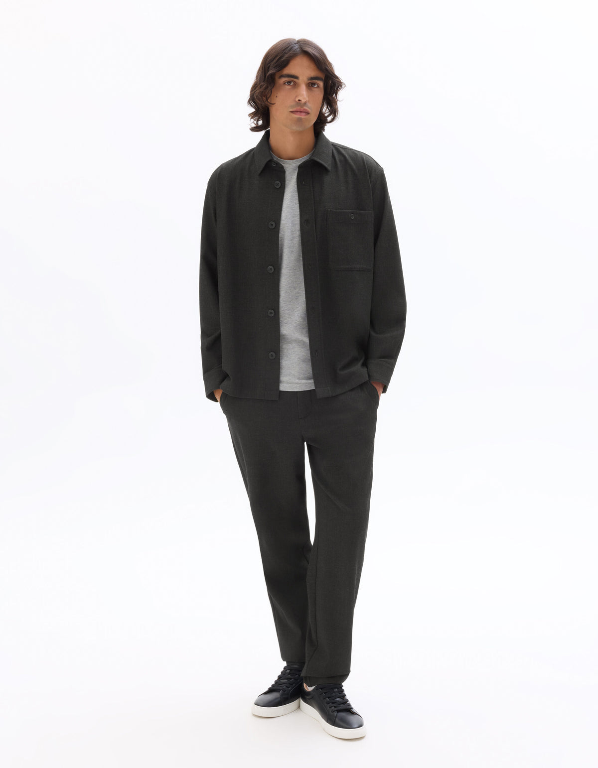 Oversized Poly Viscose Solid Spread Collar Shirts - Grey