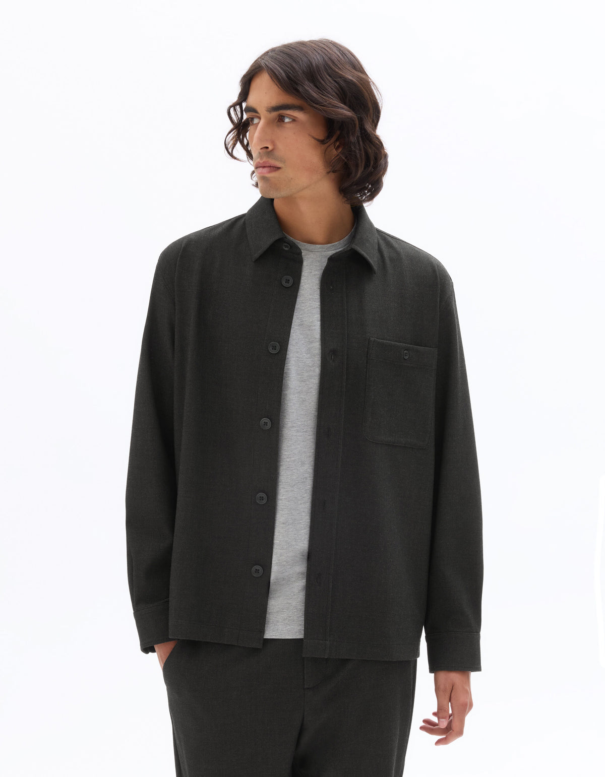 Oversized Poly Viscose Solid Spread Collar Shirts - Grey