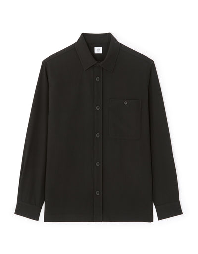 Oversized Poly Viscose Solid Spread Collar Shirts - Black