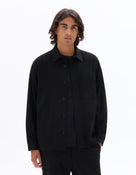 Oversized Poly Viscose Solid Spread Collar Shirts - Black