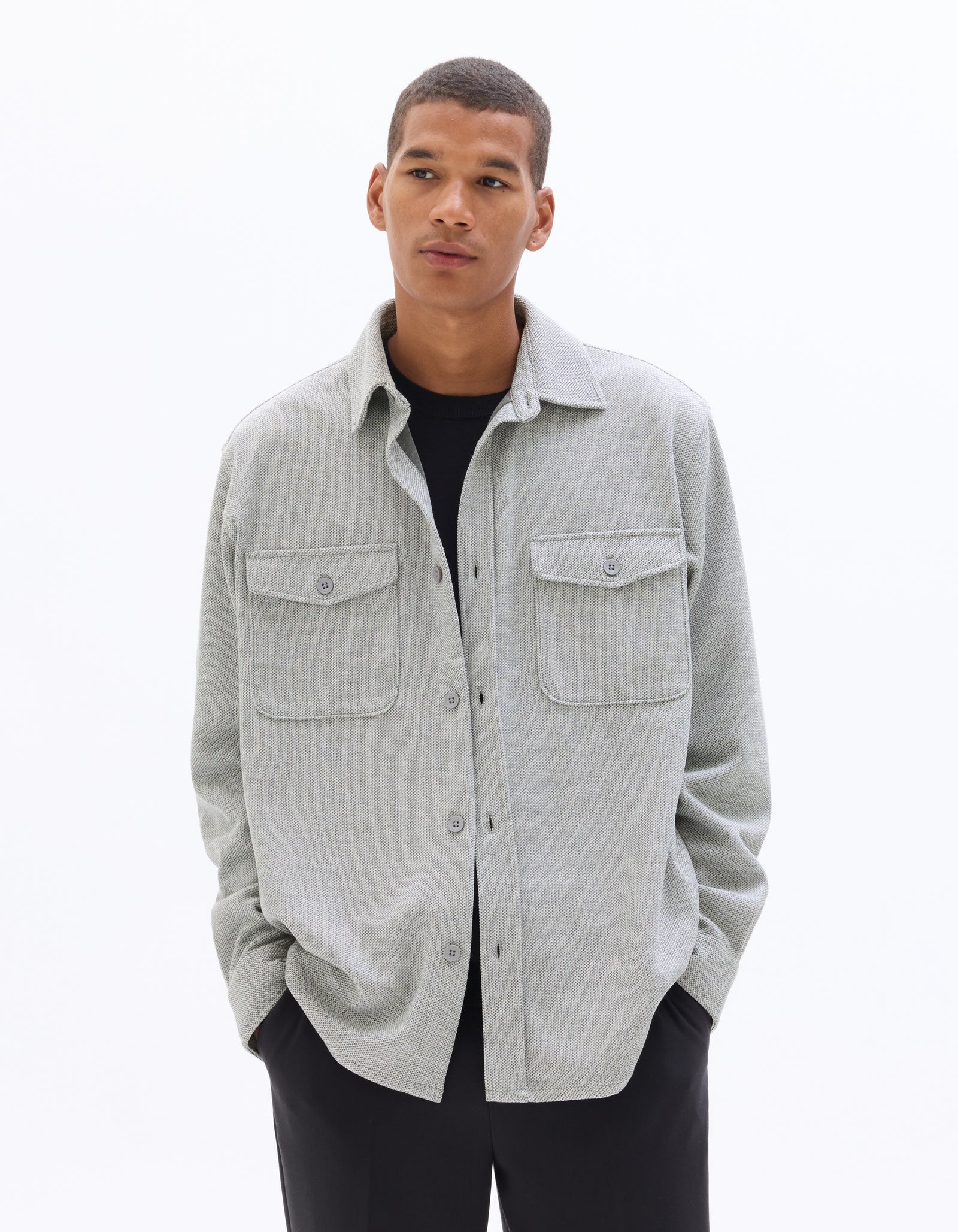Oversized Poly-Viscose Solid Spread Collar Shirts - Grey