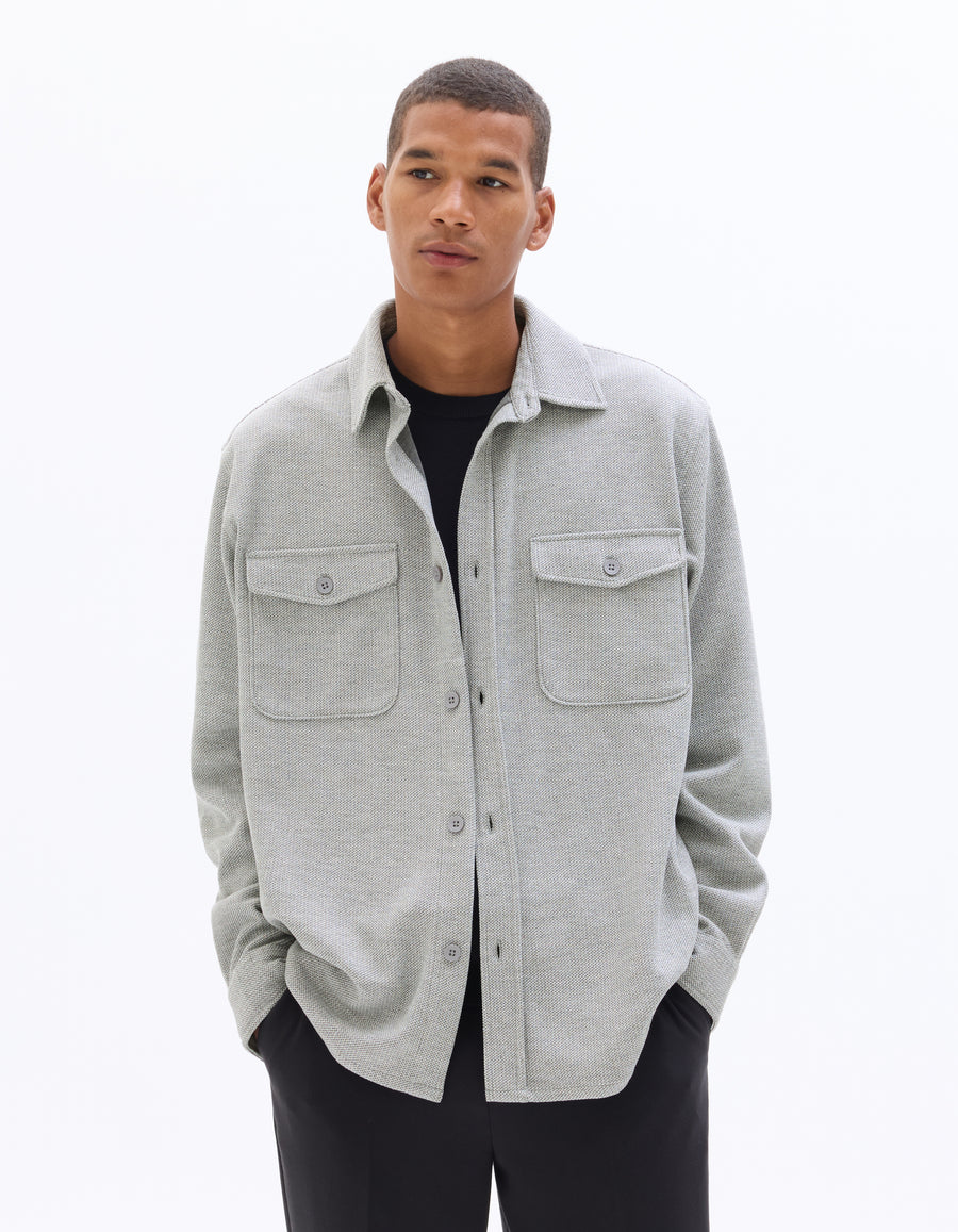 Oversized Poly-Viscose Solid Spread Collar Shirts - Grey