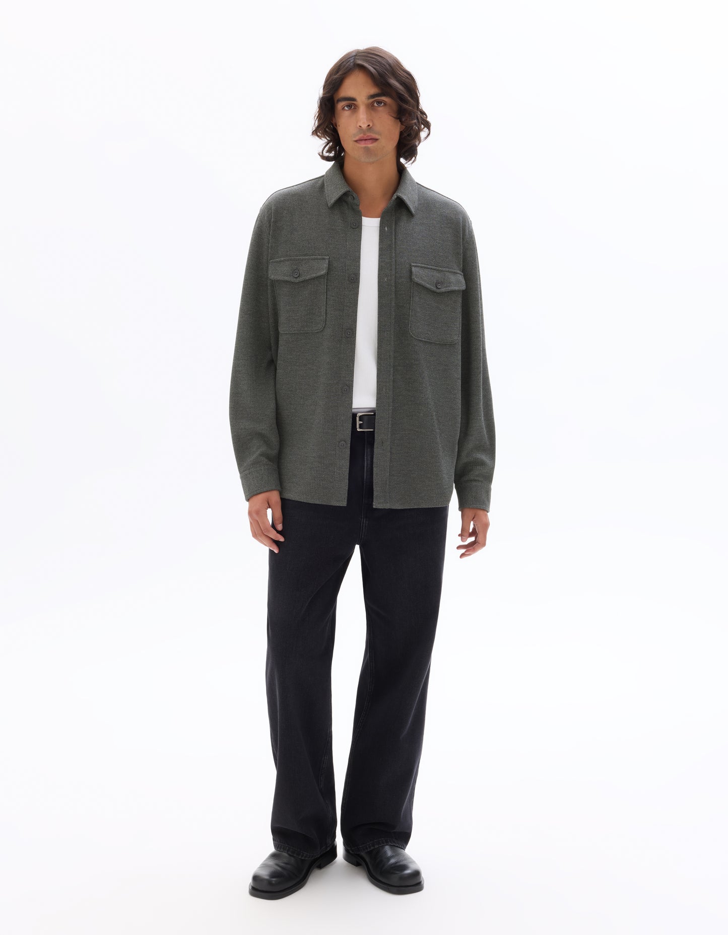 Oversized Poly-Viscose Solid Spread Collar Shirts - Grey