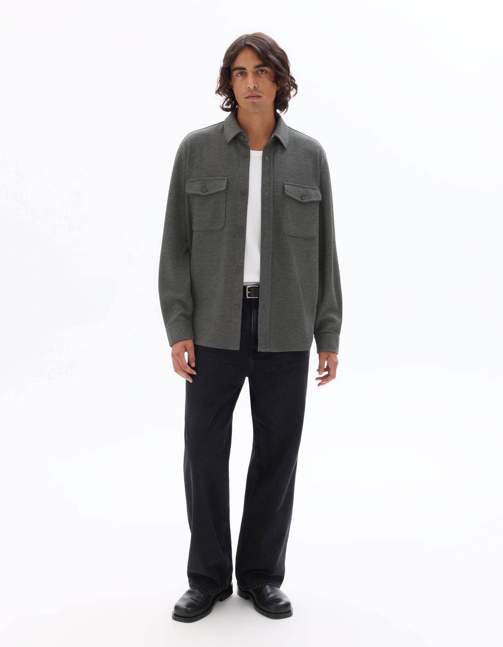 Oversized Poly-Viscose Solid Spread Collar Shirts - Grey