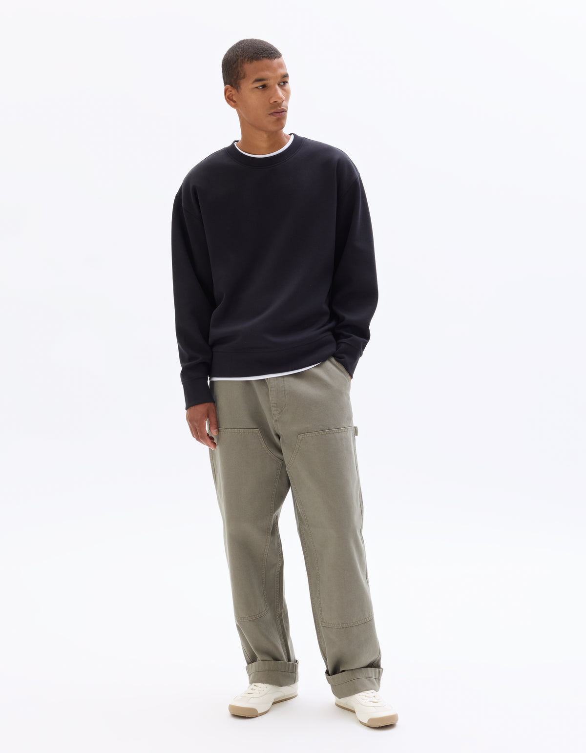 Loose Fit Poly-Cotton Solid Crew Neck Sweatshirt