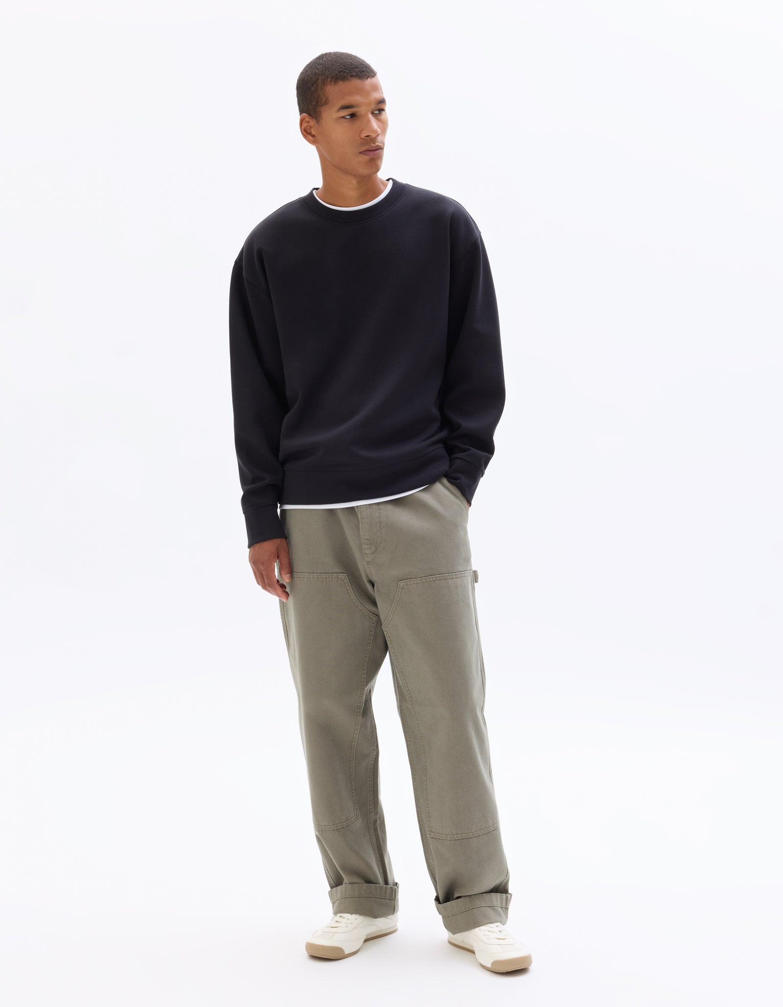 Loose Fit Poly-Cotton Solid Crew Neck Sweatshirt