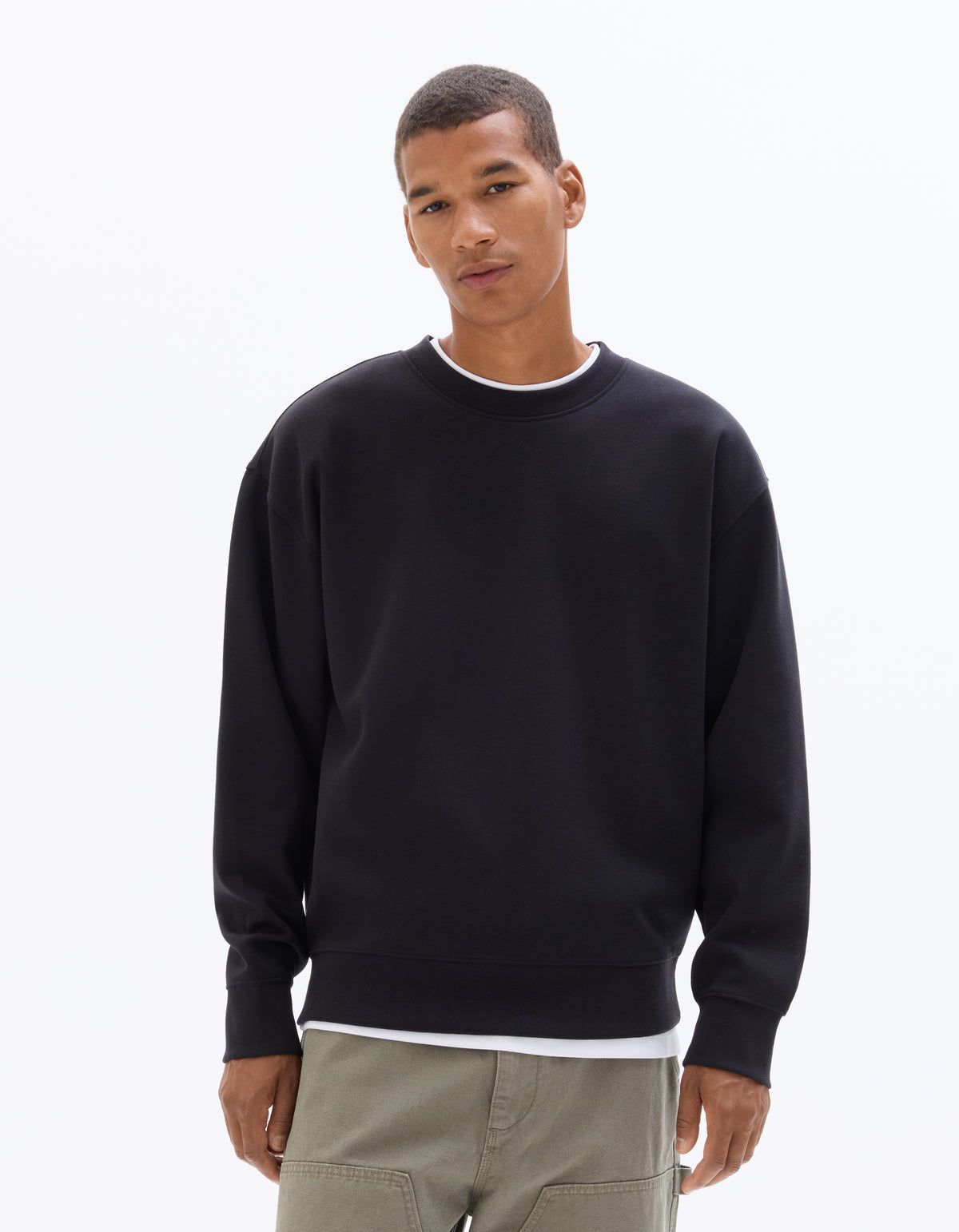 Loose Fit Poly-Cotton Solid Crew Neck Sweatshirt