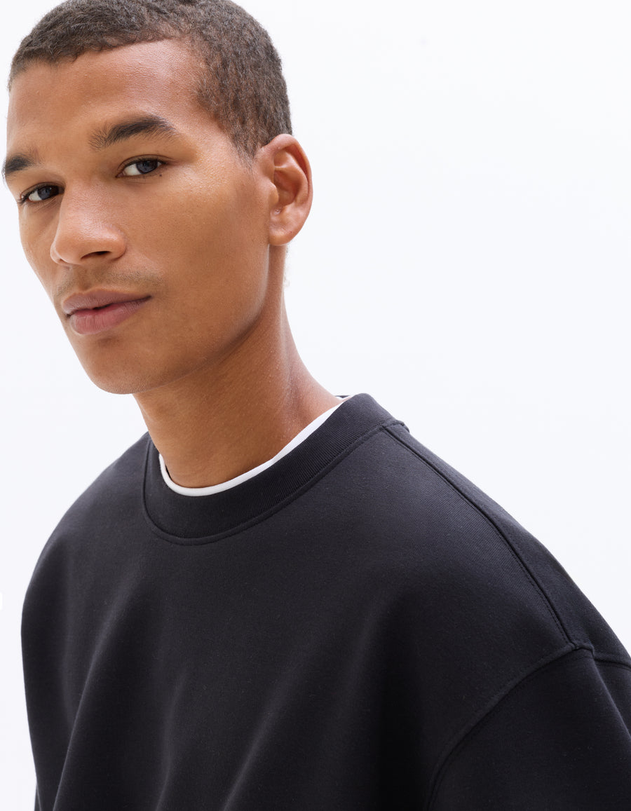 Loose Fit Poly-Cotton Solid Crew Neck Sweatshirt