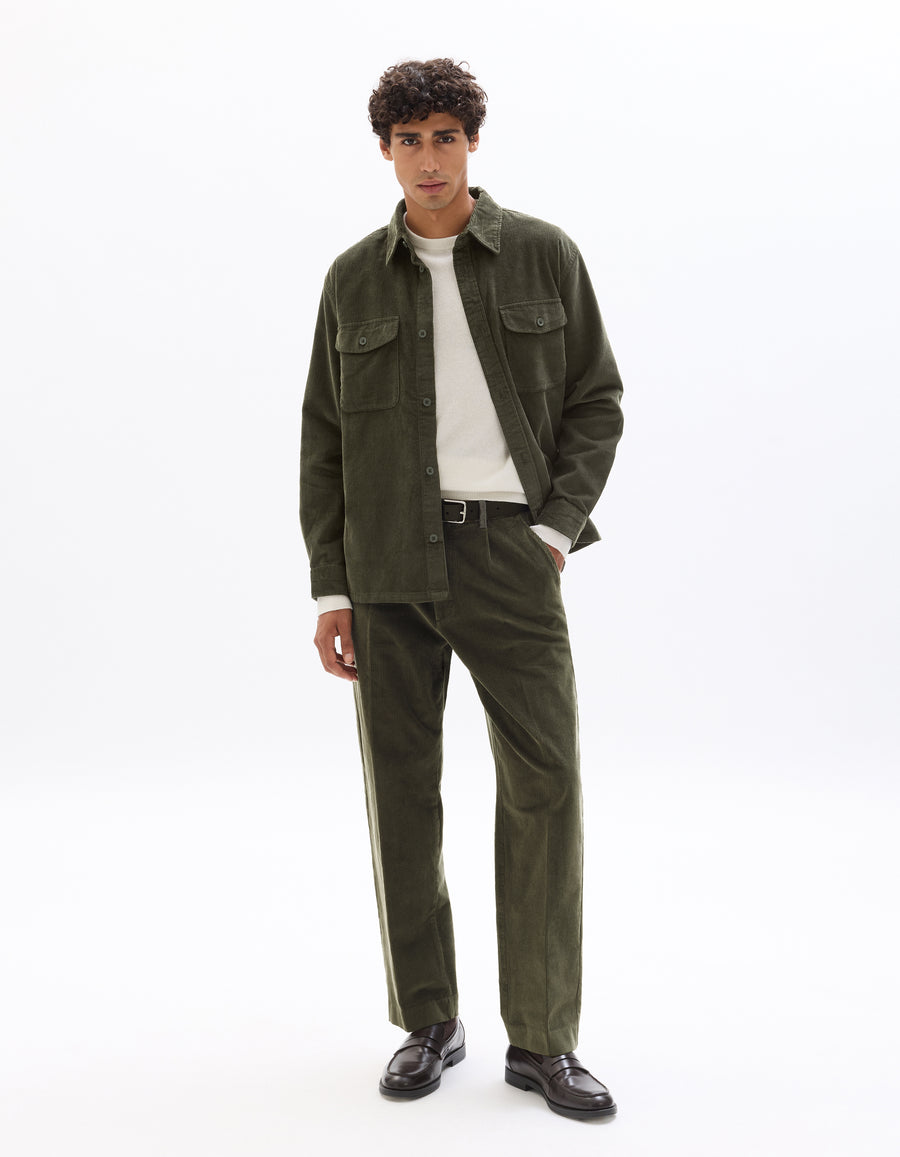 Oversized 100% Cotton Solid Spread Collar Shirts - Khaki