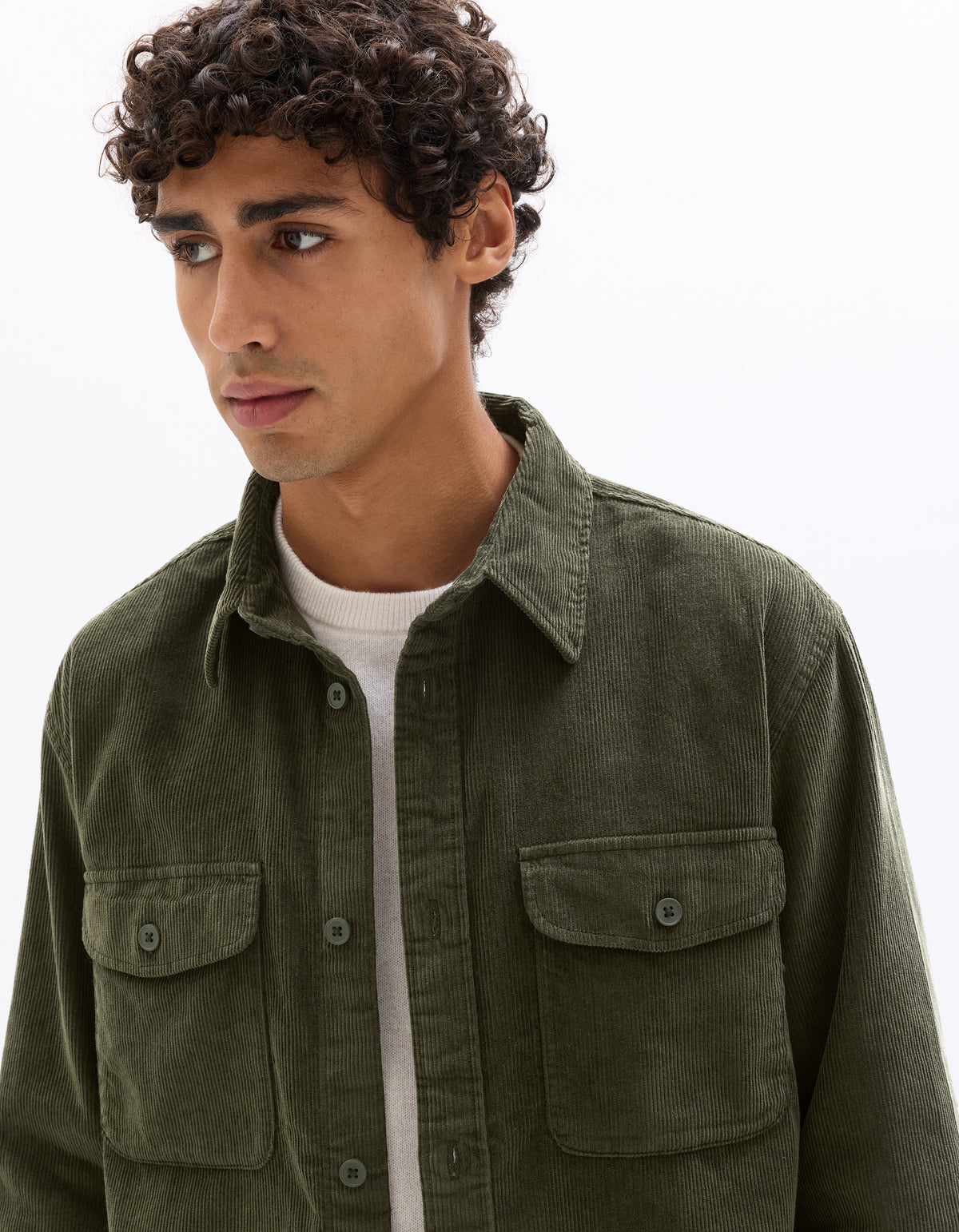 Oversized 100% Cotton Solid Spread Collar Shirts - Khaki