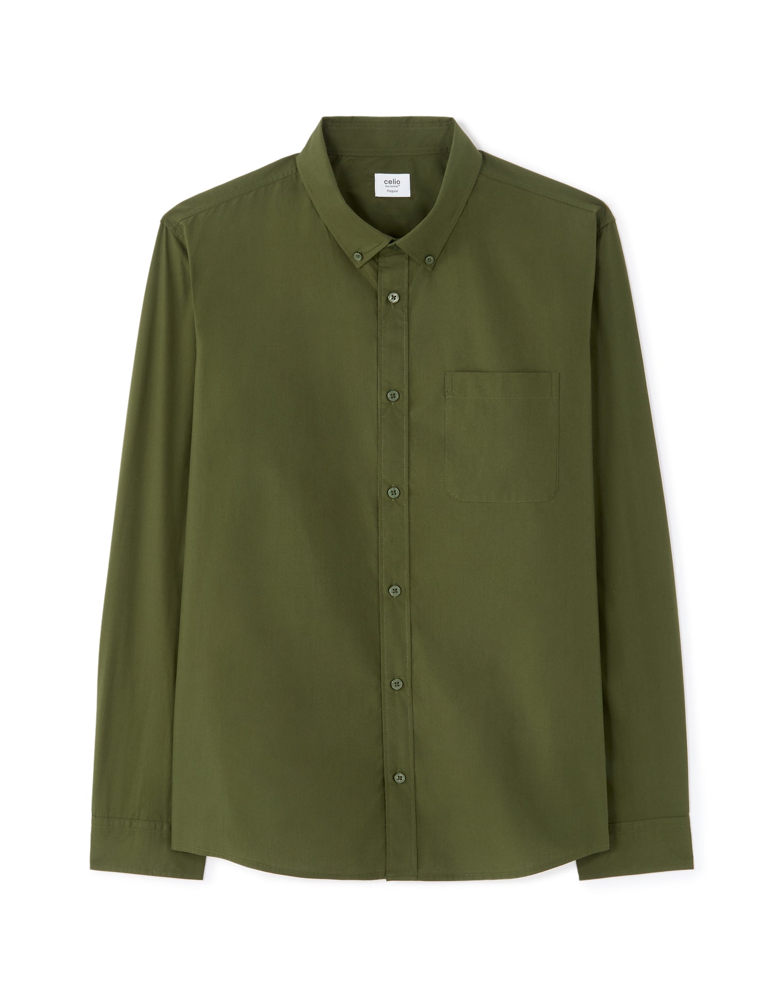 Regular Fit 100% Cotton Spread Collar Shirt - Olive Green