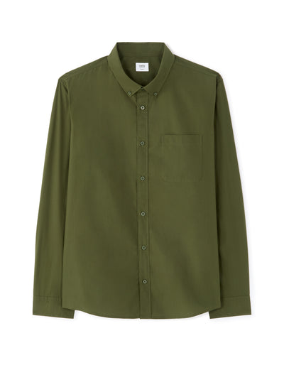 Regular Fit 100% Cotton Spread Collar Shirt - Olive Green