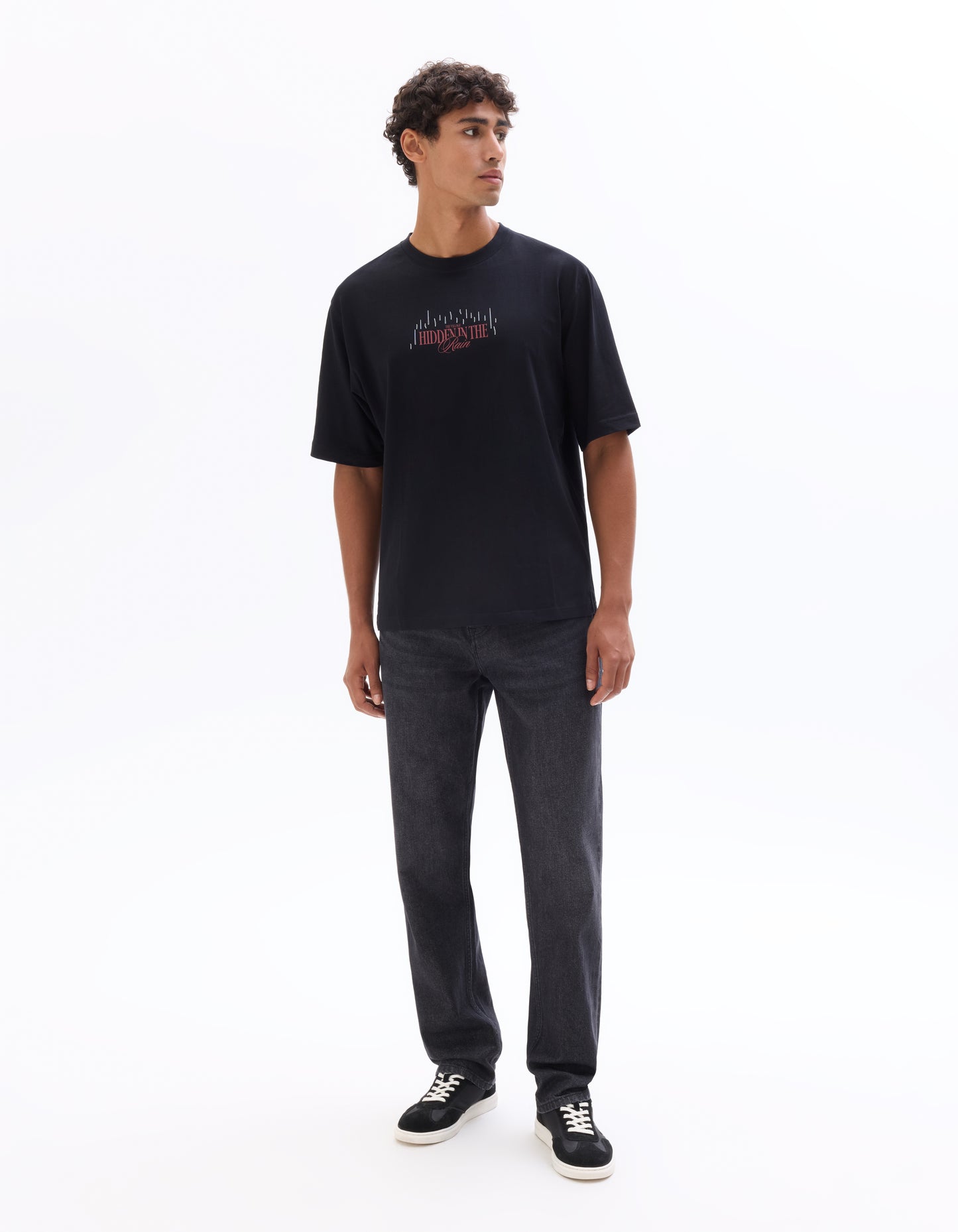 Regular Fit 100% Cotton Printed Crew Neck T-Shirts - Black