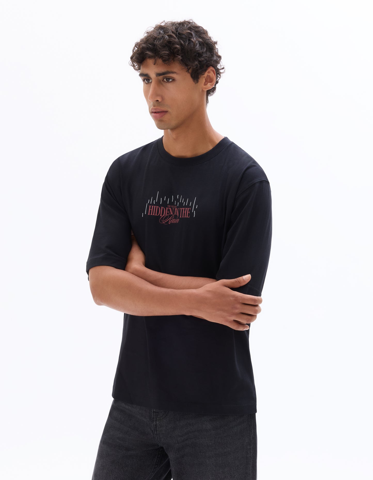 Regular Fit 100% Cotton Printed Crew Neck T-Shirts - Black