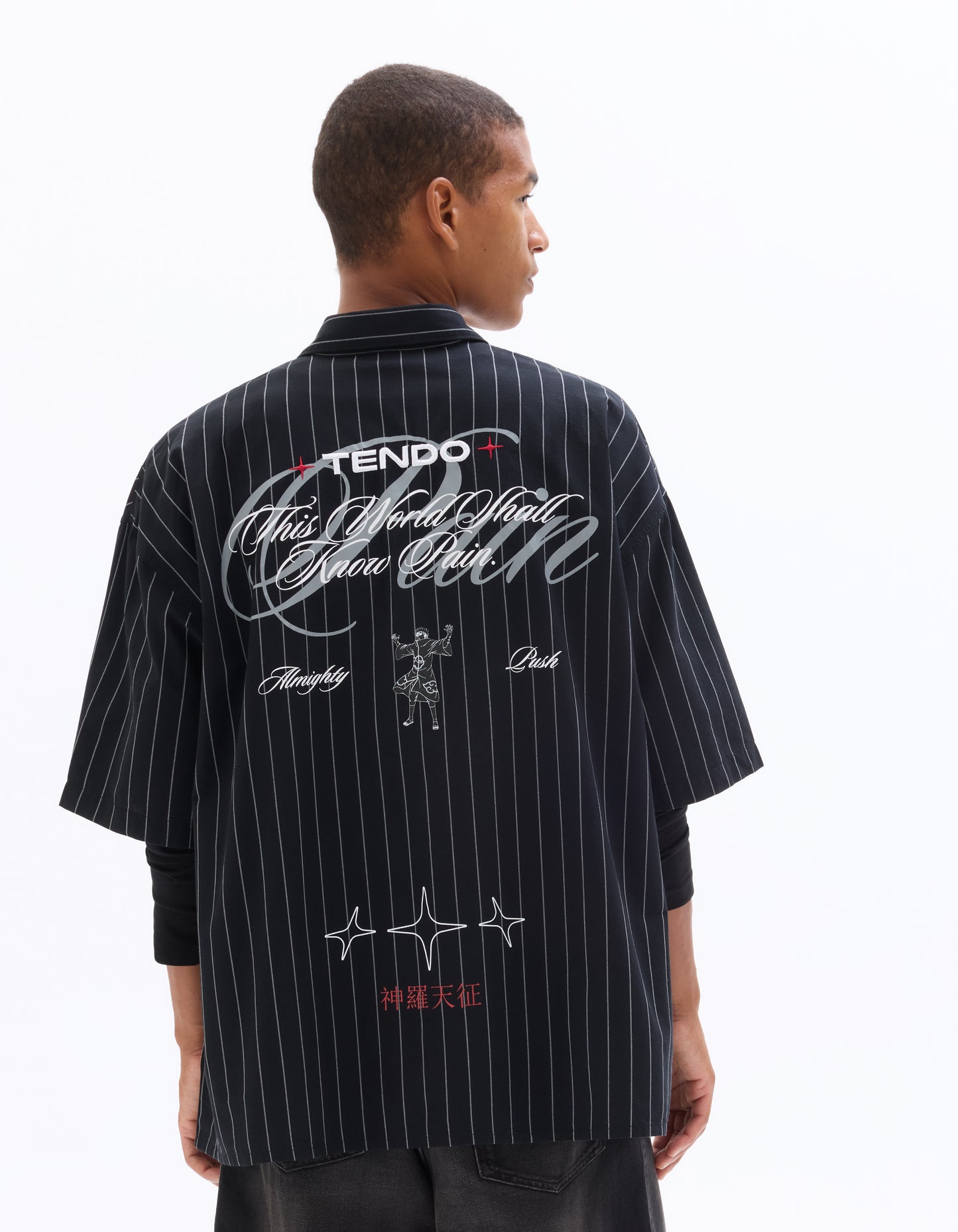 Naruto Regular Fit 100% Cotton Printed Spread Collar Shirts - Black