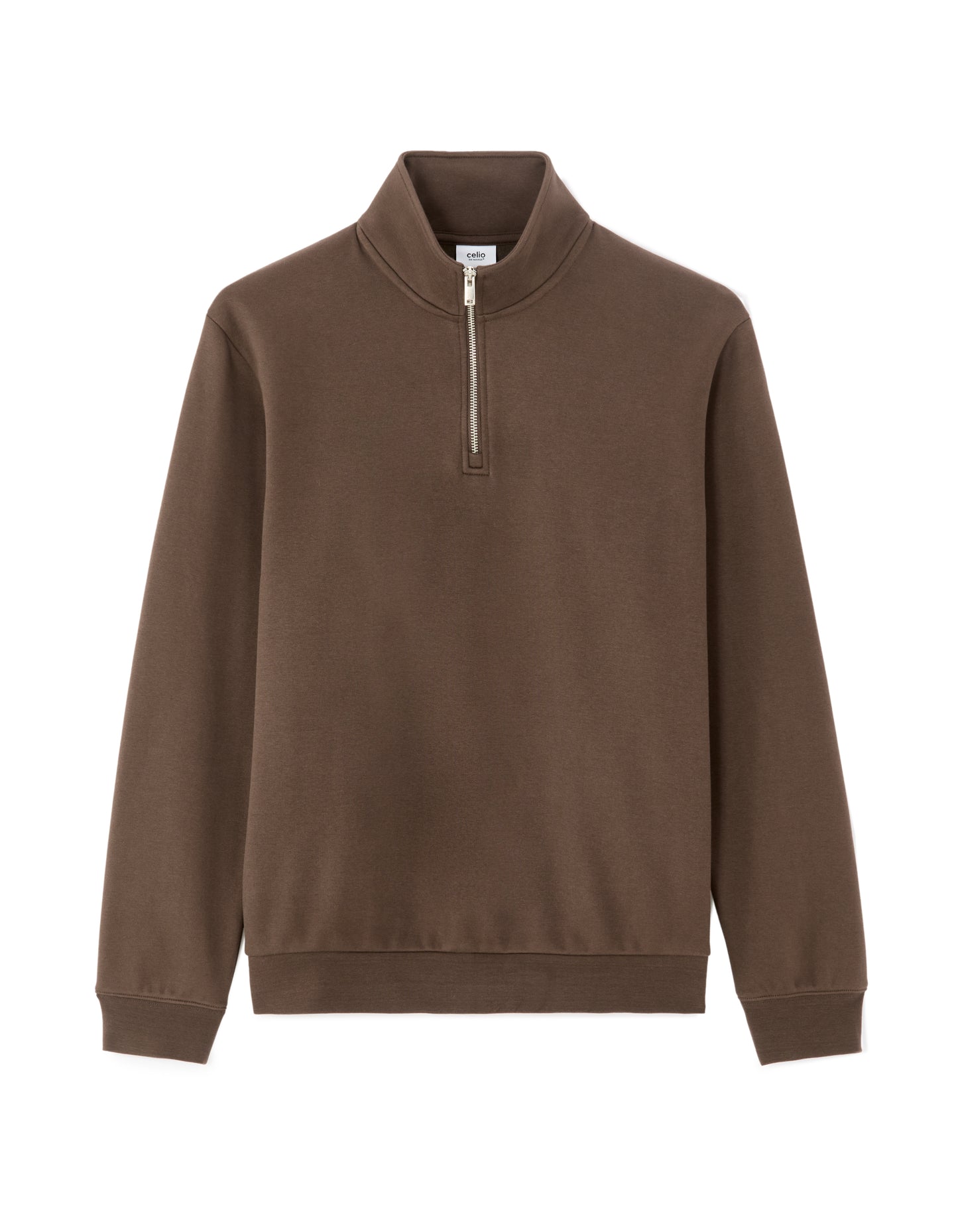 Regular Fit Poly-Cotton Solid High Neck Sweatshirts - Brown