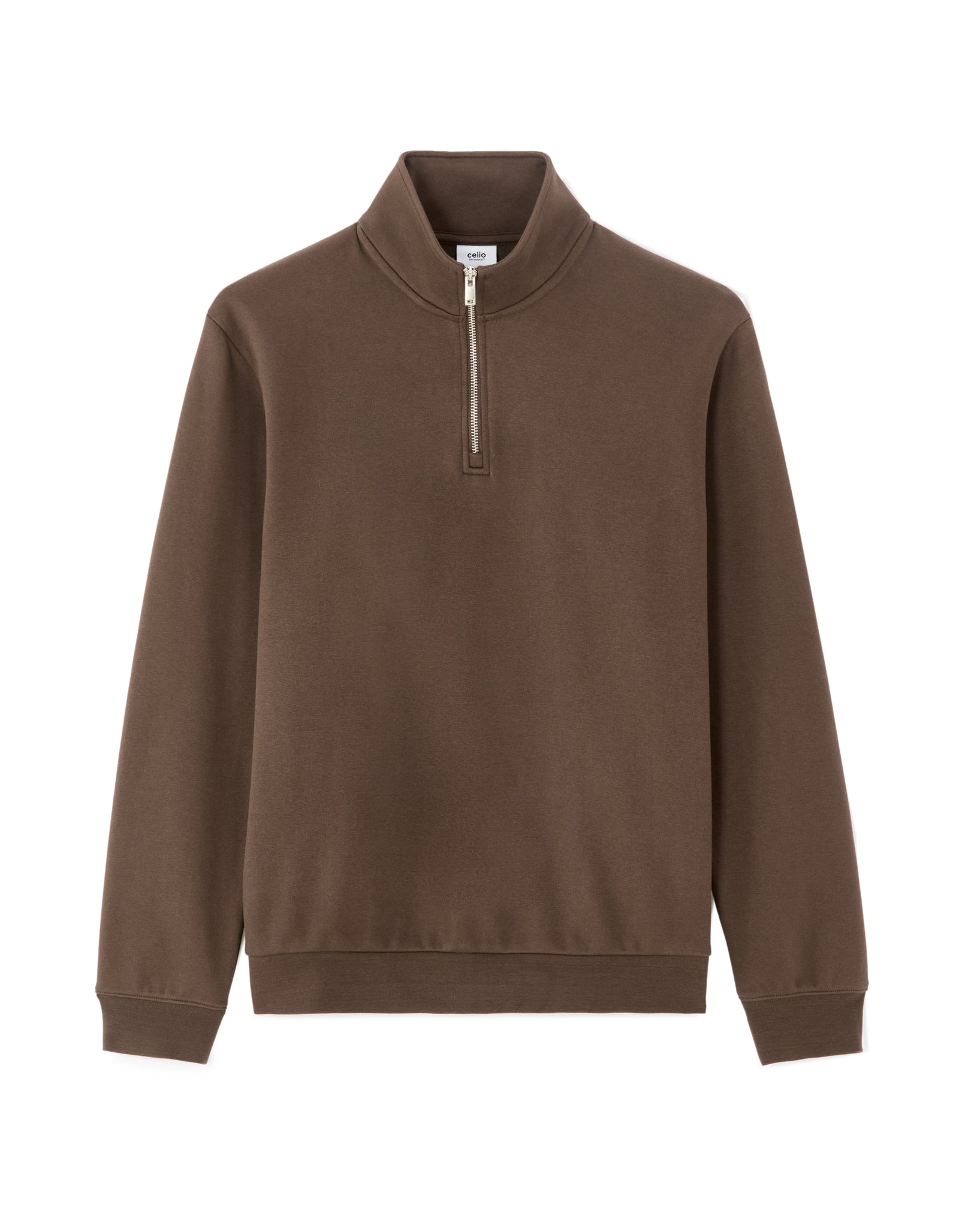 Regular Fit Poly-Cotton Solid High Neck Sweatshirts - Brown