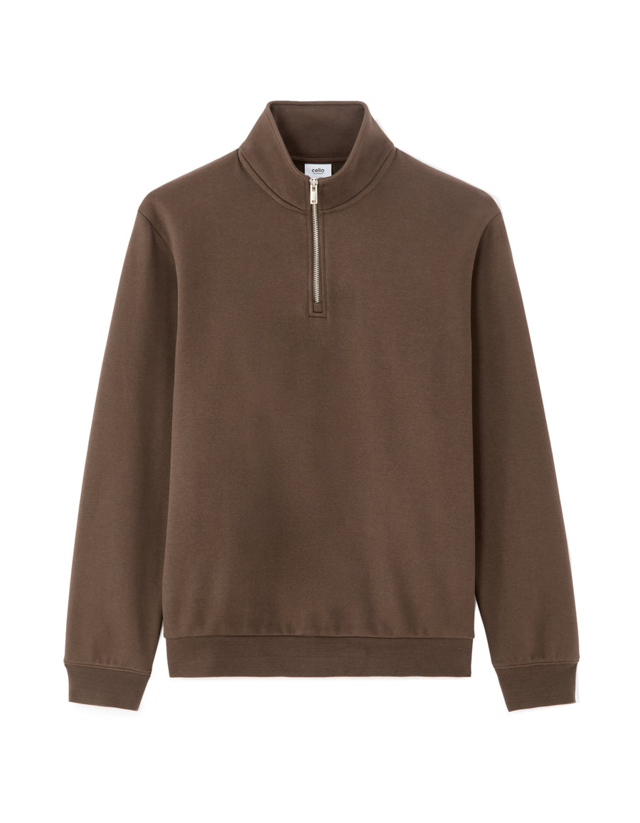 Regular Fit Poly-Cotton Solid High Neck Sweatshirts - Brown