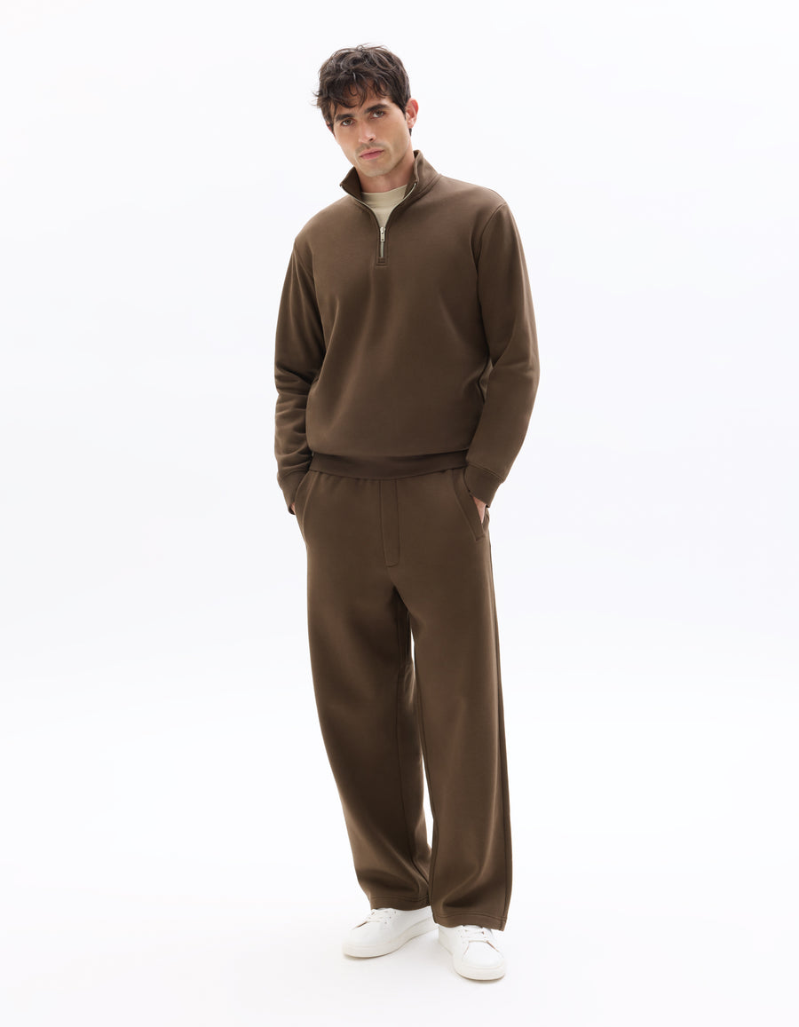 Regular Fit Poly-Cotton Solid High Neck Sweatshirts - Brown