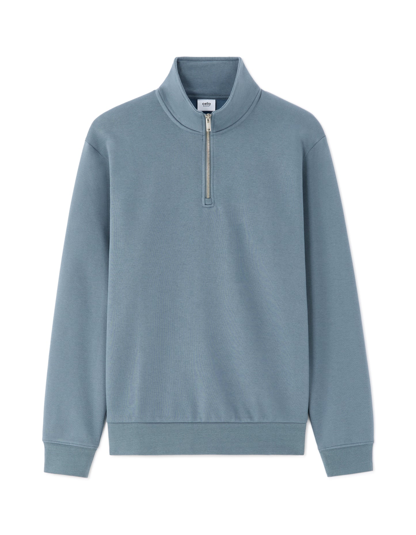 Regular Fit Poly-Cotton Solid High Neck Sweatshirts - Blue